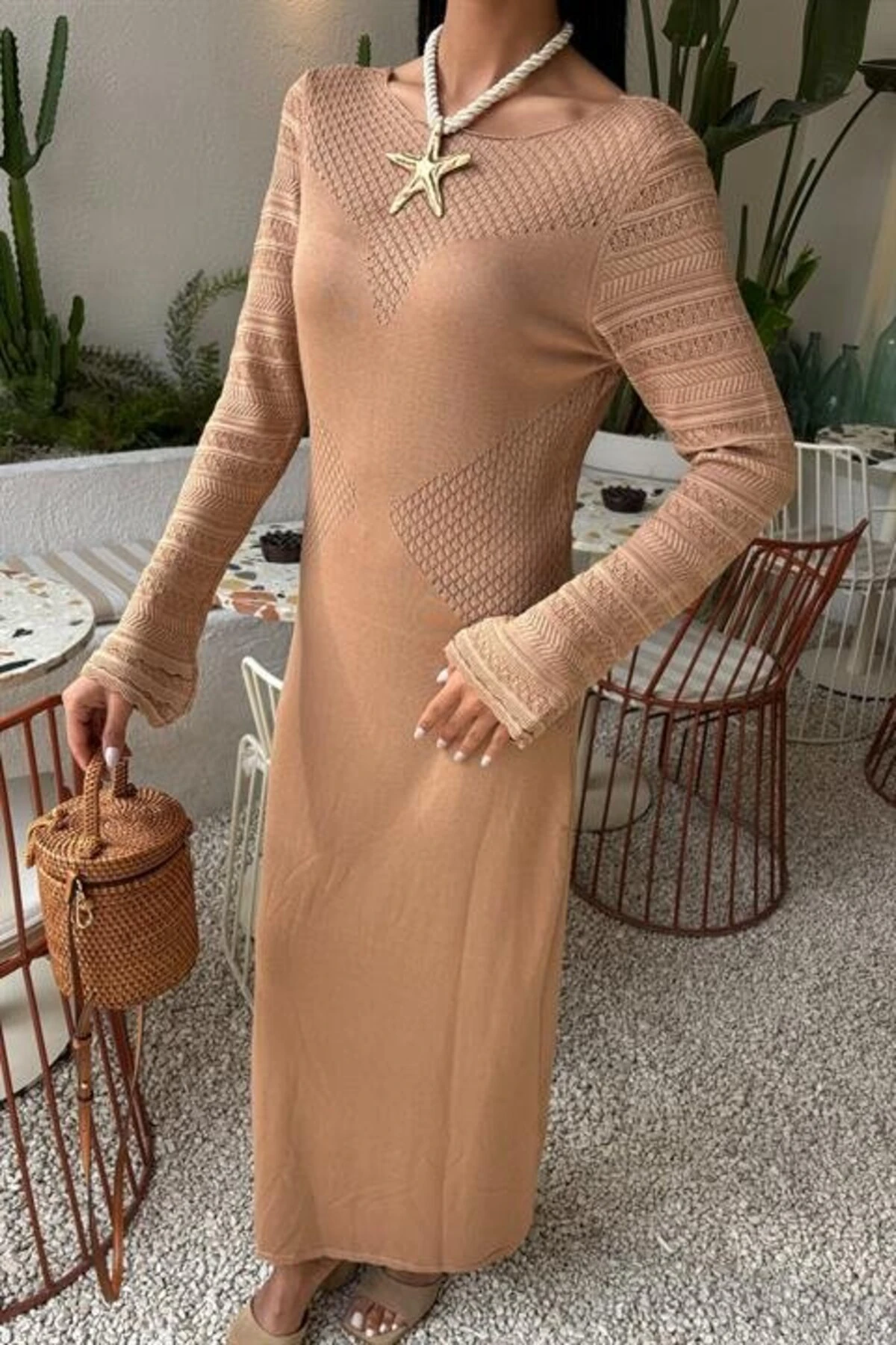 &Hug Ajur Detaylı Bisiklet Yaka Triko Elbise 2861