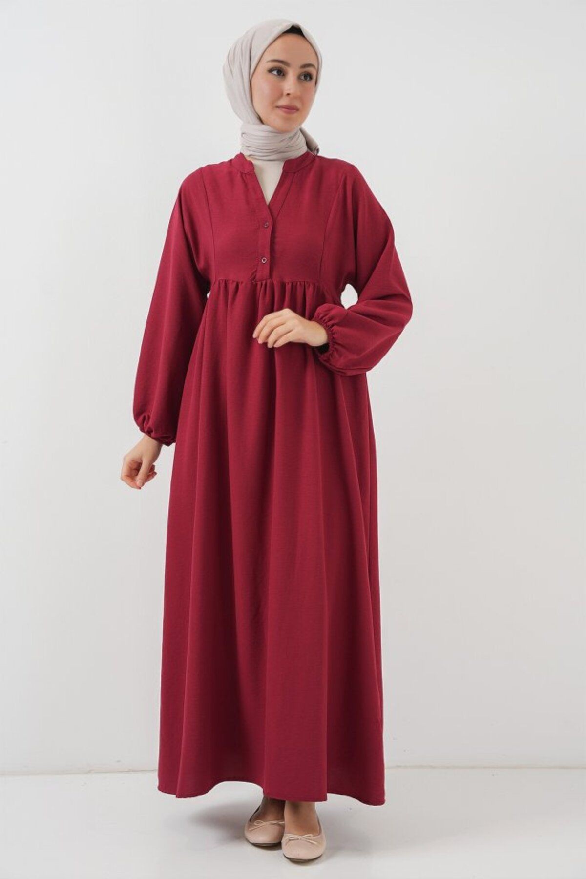 Uzun Tesettür Elbise 2525 - Bordo