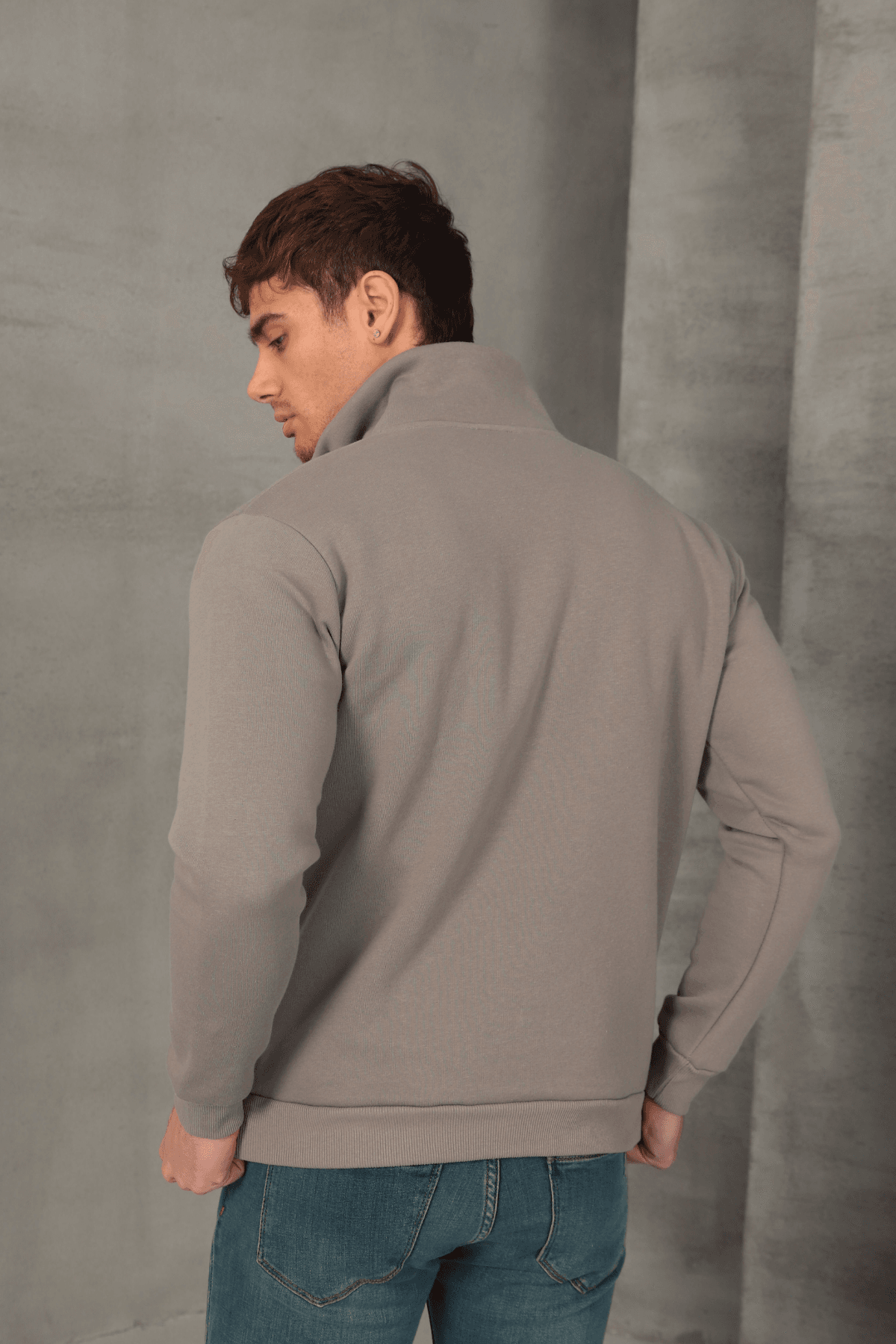 Unisex Relax Fit Rahat Kesim Yumuşak Dokulu İçi Polarlı Yarım Fermuarlı Dik Yaka Sweatshirt