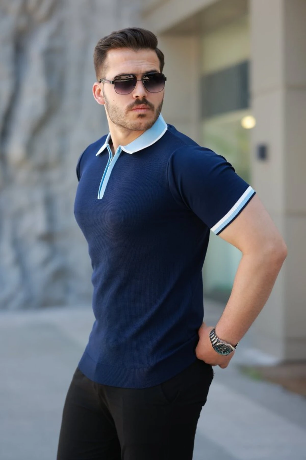 İPEKSİ Erkek Renkli Yaka Kısa Kollu Tişört