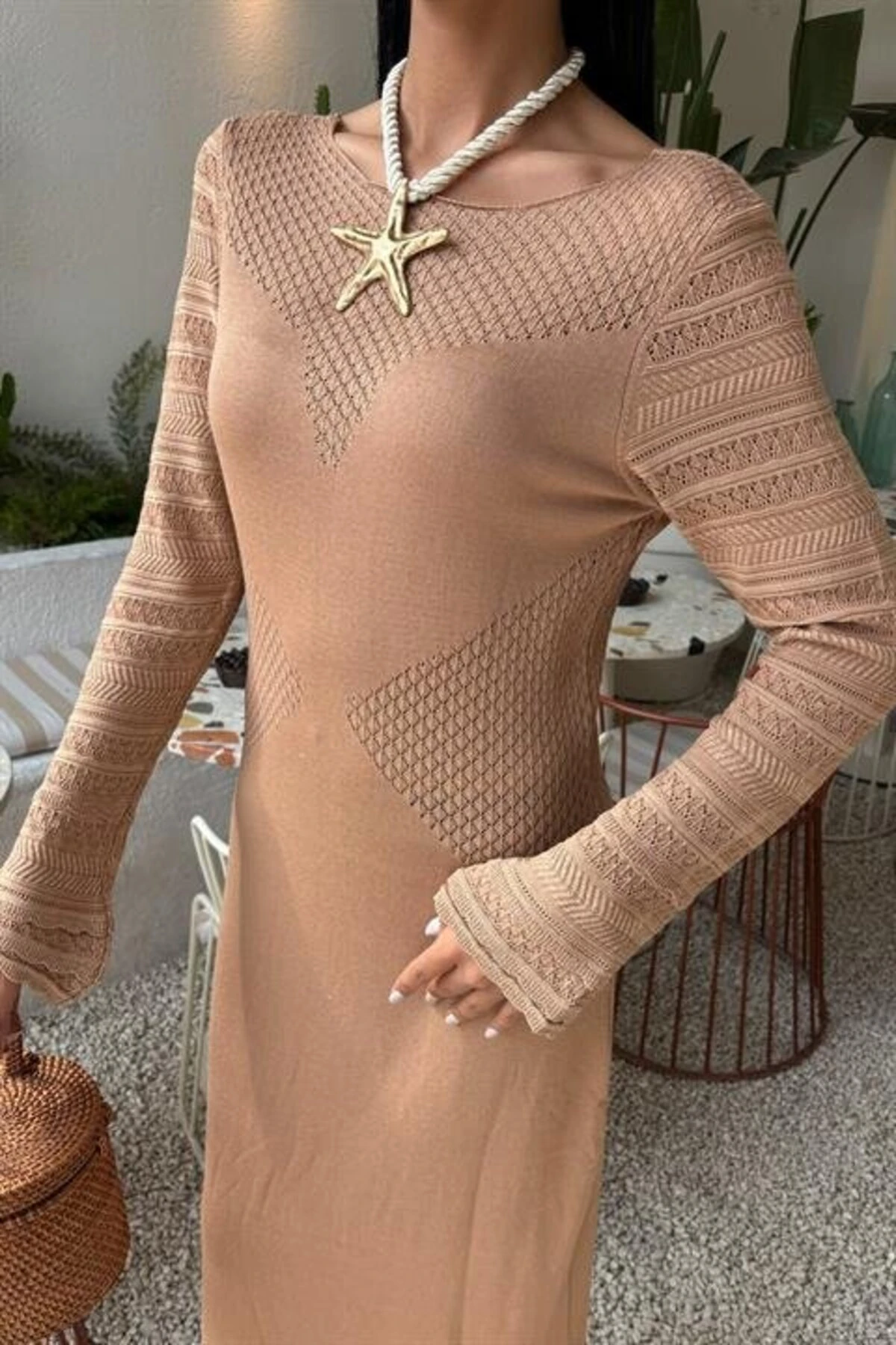 &Hug Ajur Detaylı Bisiklet Yaka Triko Elbise 2861