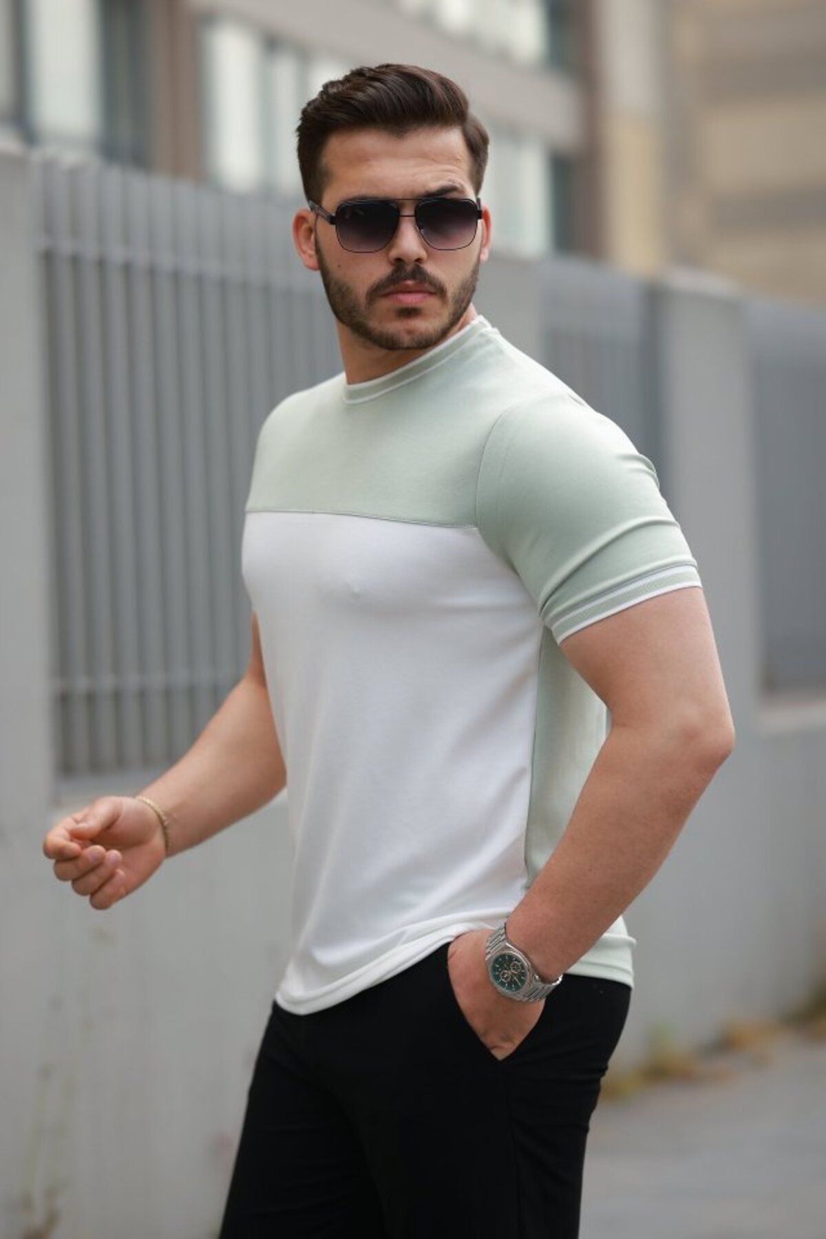 Mottisfashion Erkek Parçalı Renk Kısa Kollu Tişört