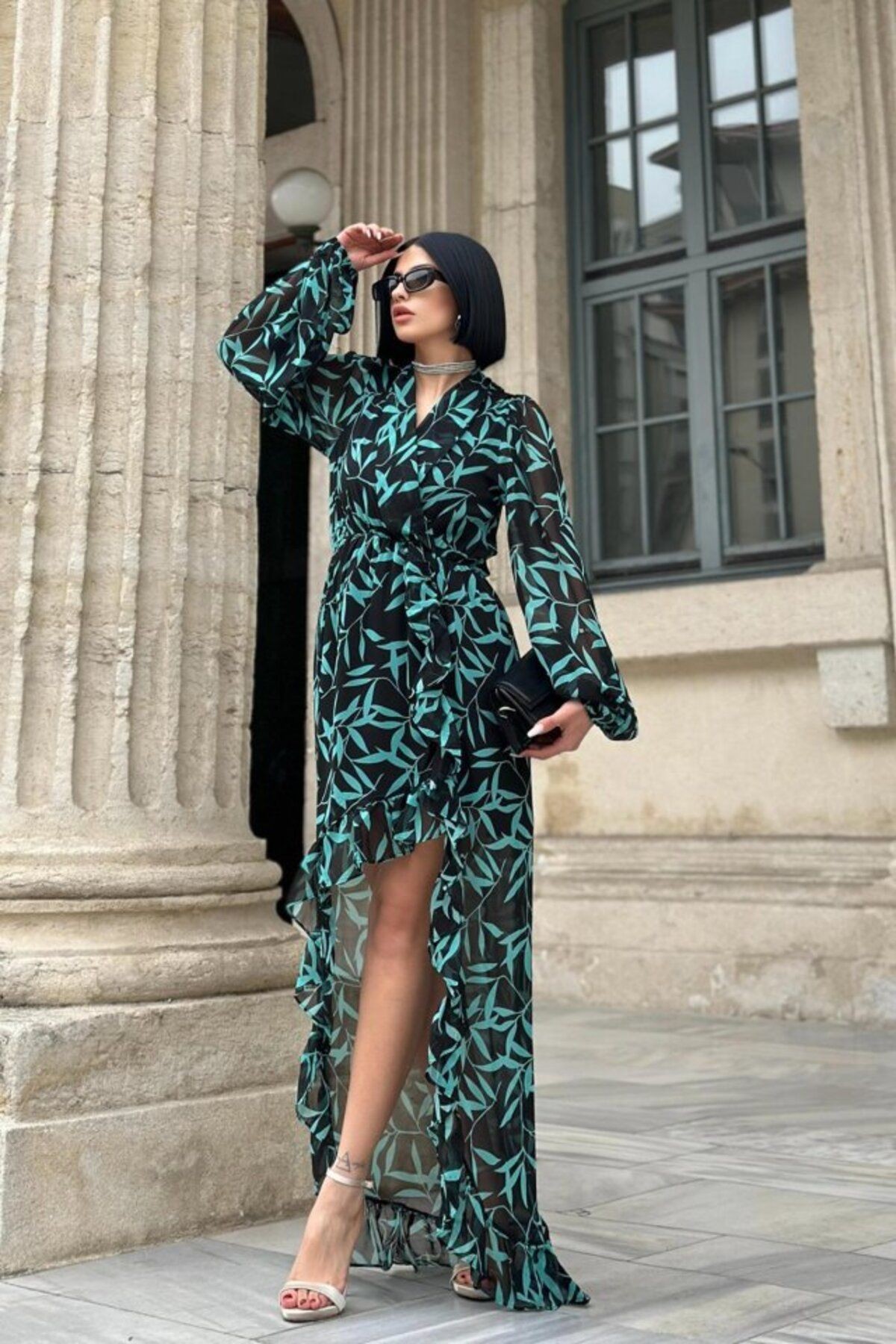 Mottisfashion Desenli Desenli Fırfırlı Elbise