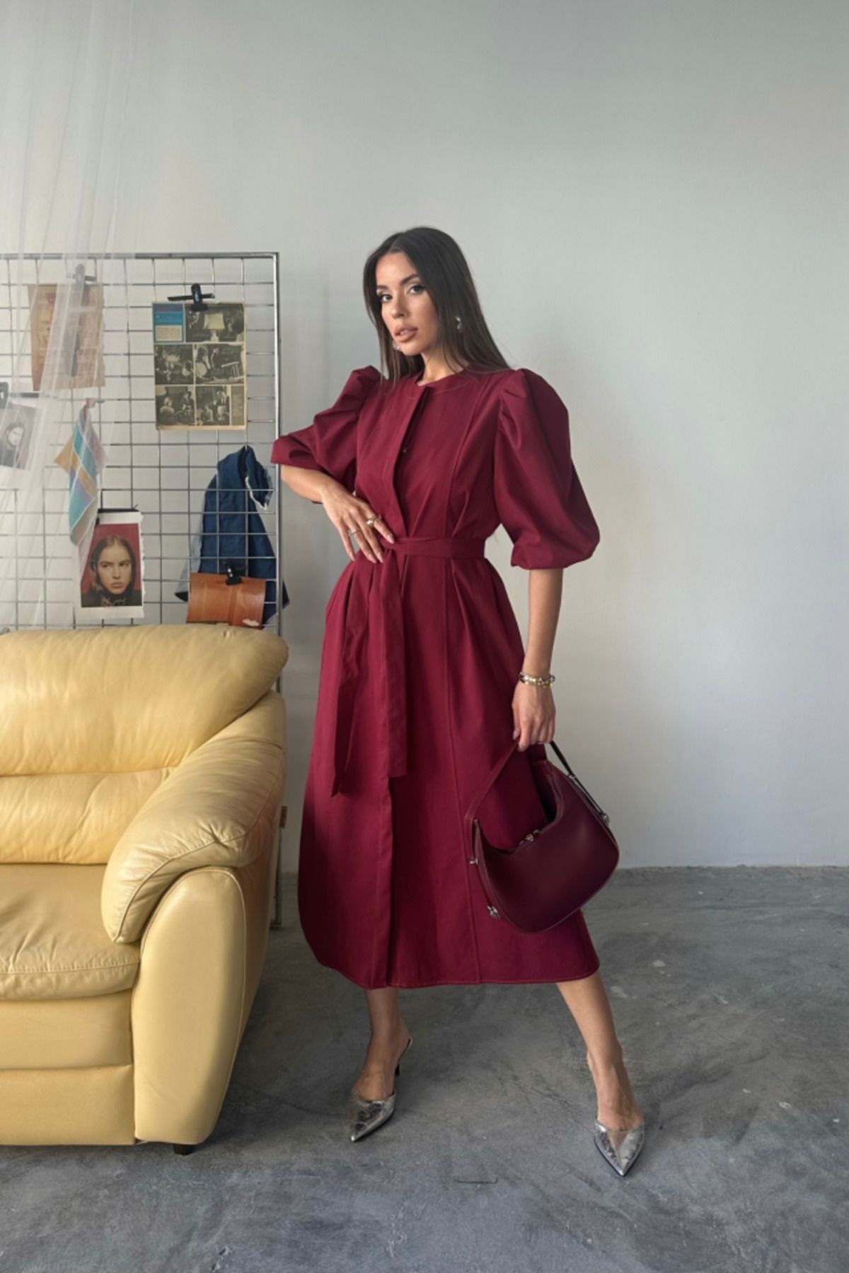 KARPUZ KOL ELBİSE - Bordo