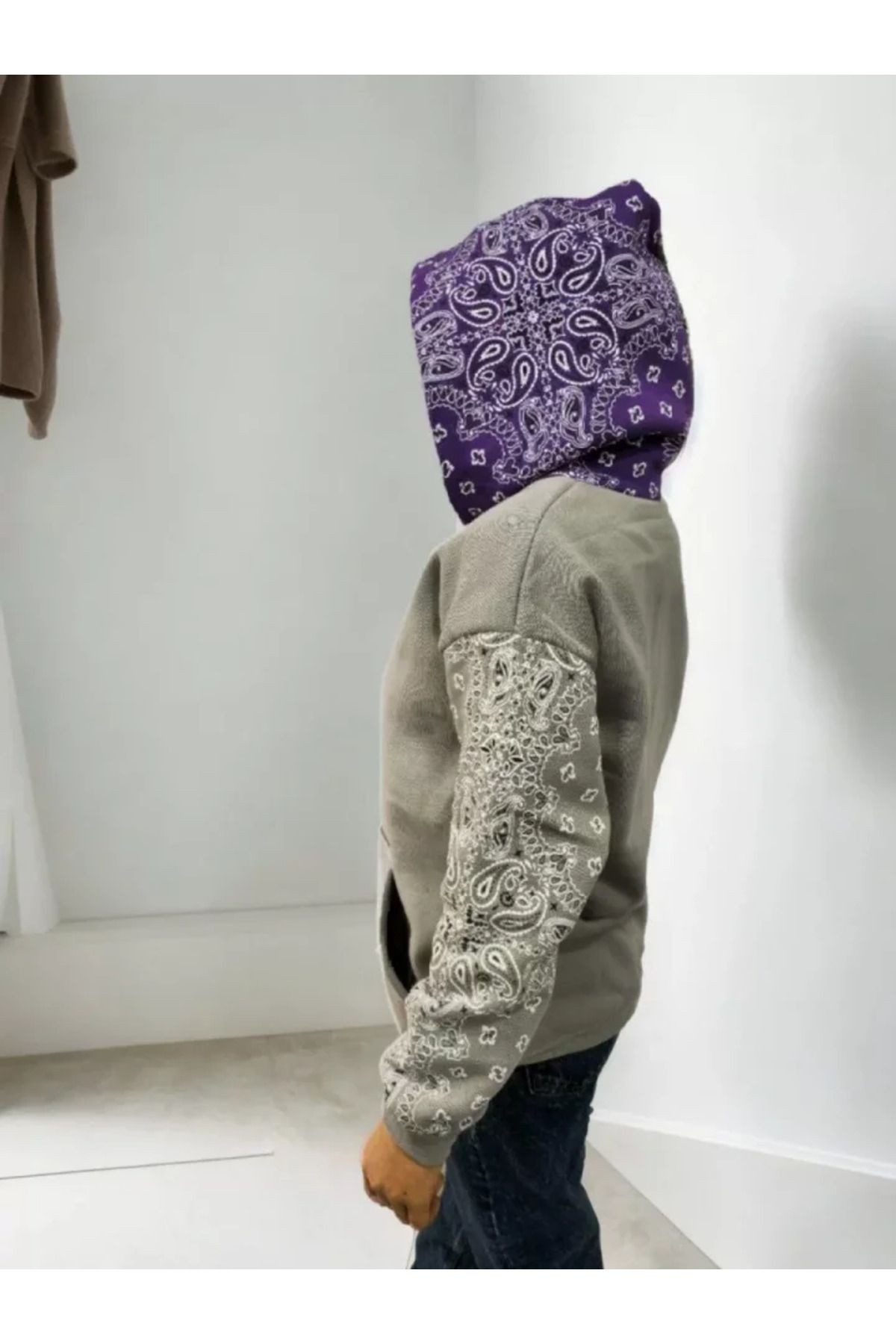 Baskılı Kapüşonlu Sweatshirt - Gri