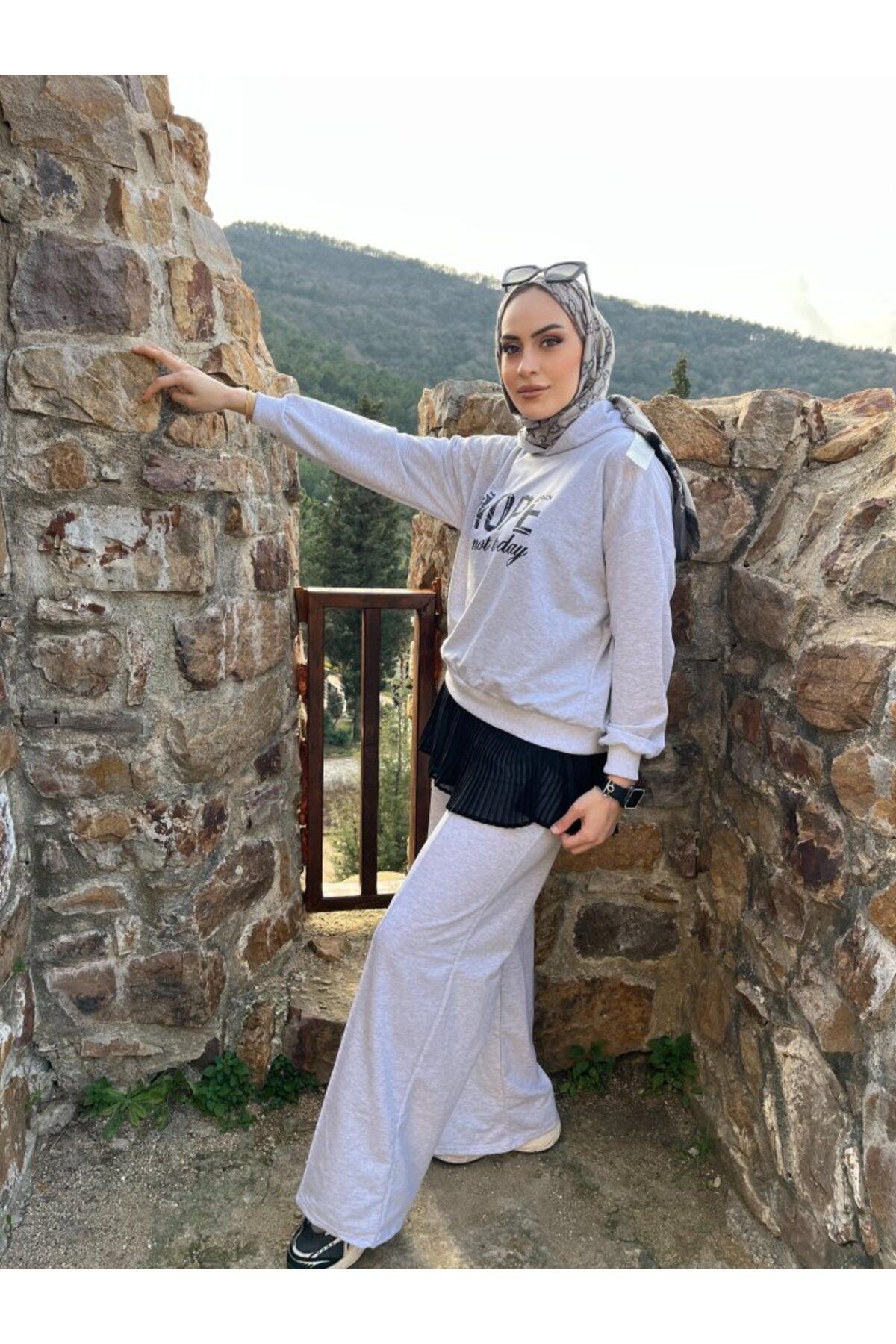 Kadın Uzun Kollu Nope Baskılı Beli Ribanalı Ikili Takım
