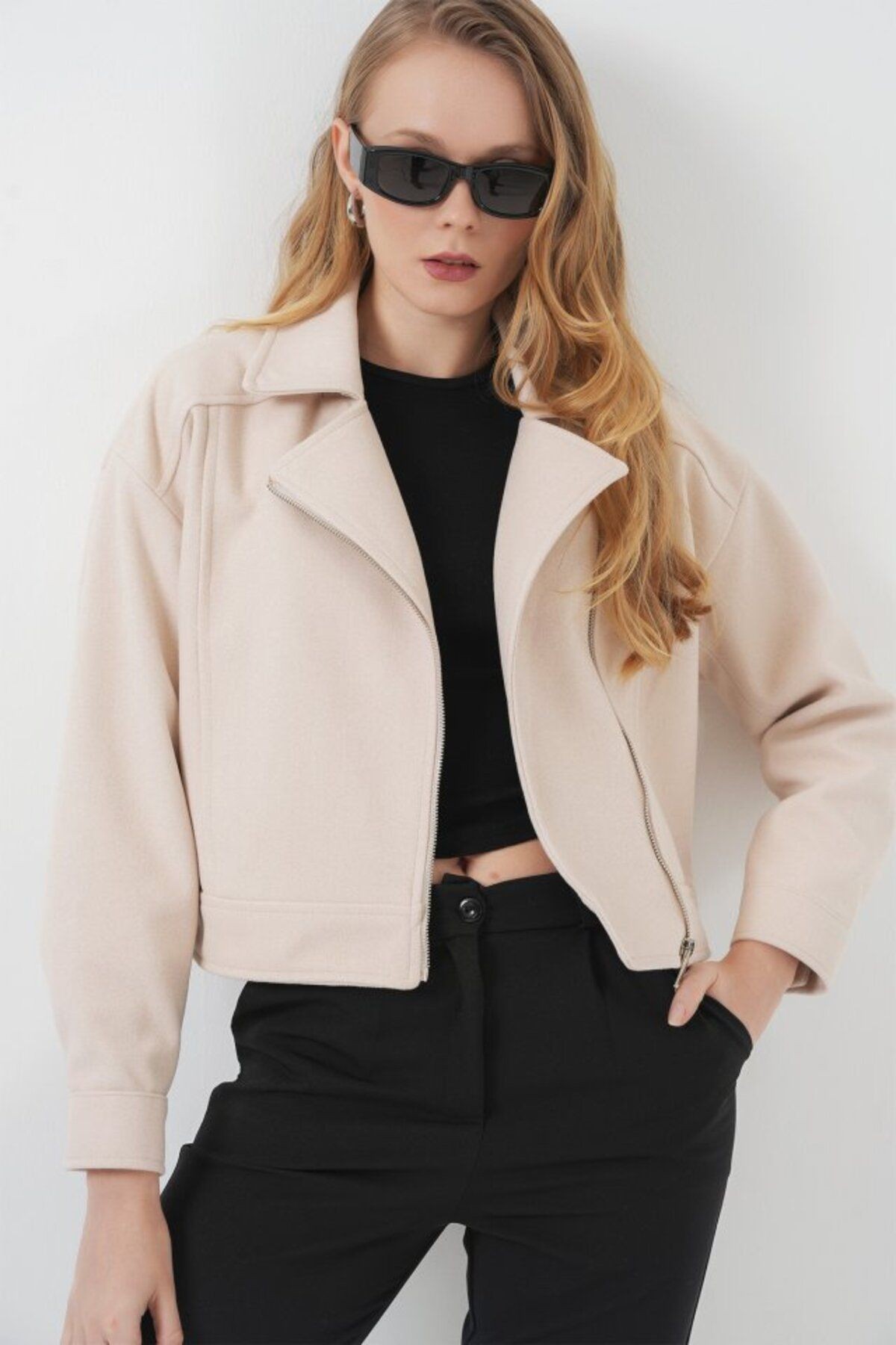 Moda Shop & Butik 0717 Kısa Kaşe Ceket - Bej