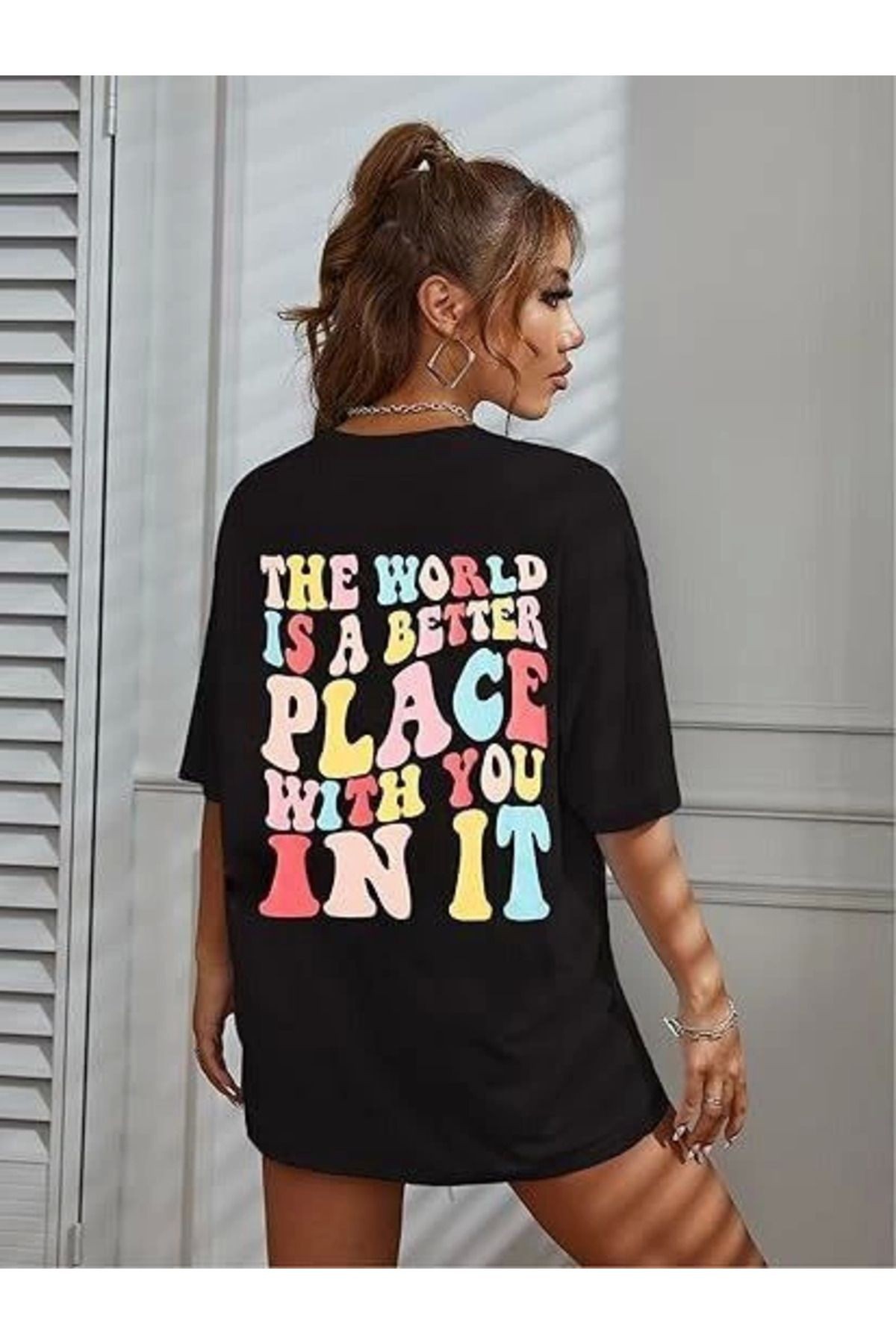 Bisiklet Yaka Baskılı T-shirt - Siyah
