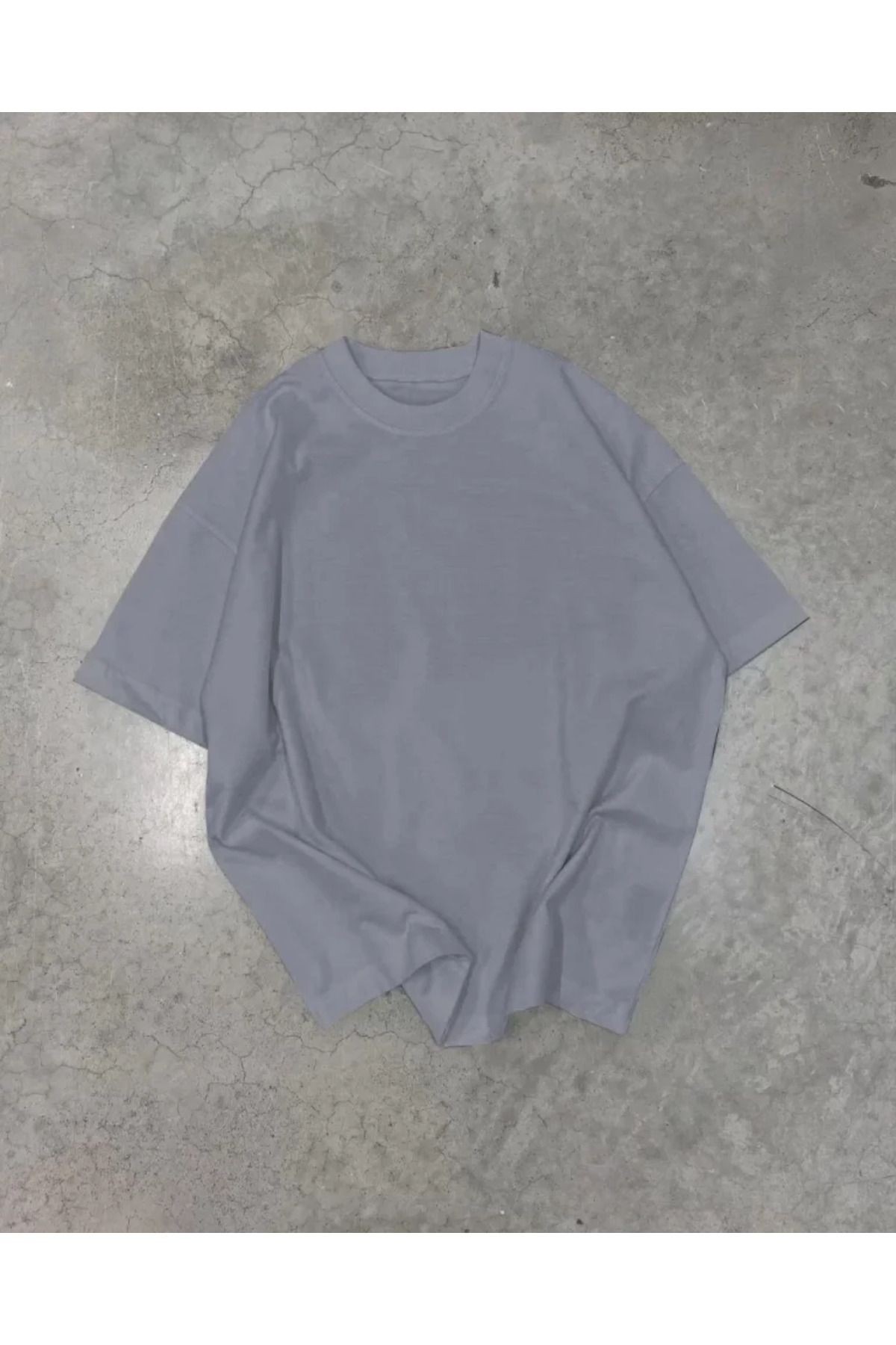 Unisex Basic Bisiklet Yaka Oversize T-Shirt - Füme