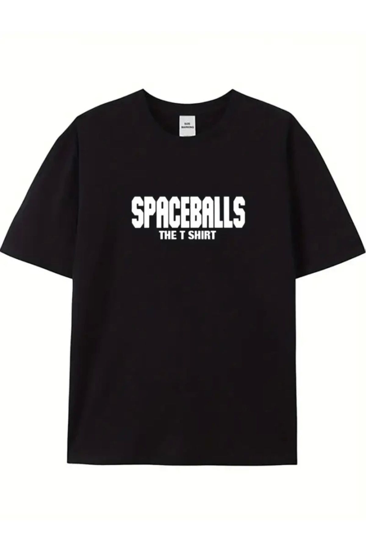 Baskılı Oversize Bisiklet Yaka T-shirt - Siyah