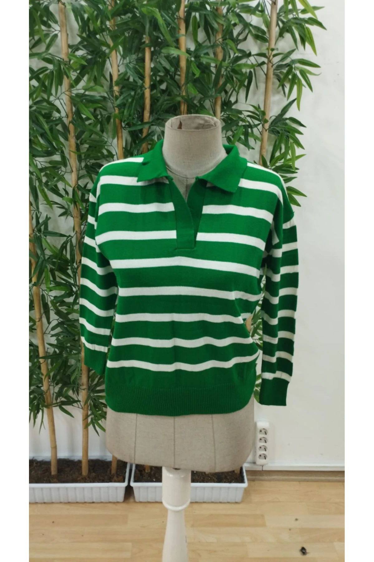 mrpurple Kadın Uzun Kollu V Yaka çizgili Triko Bluz