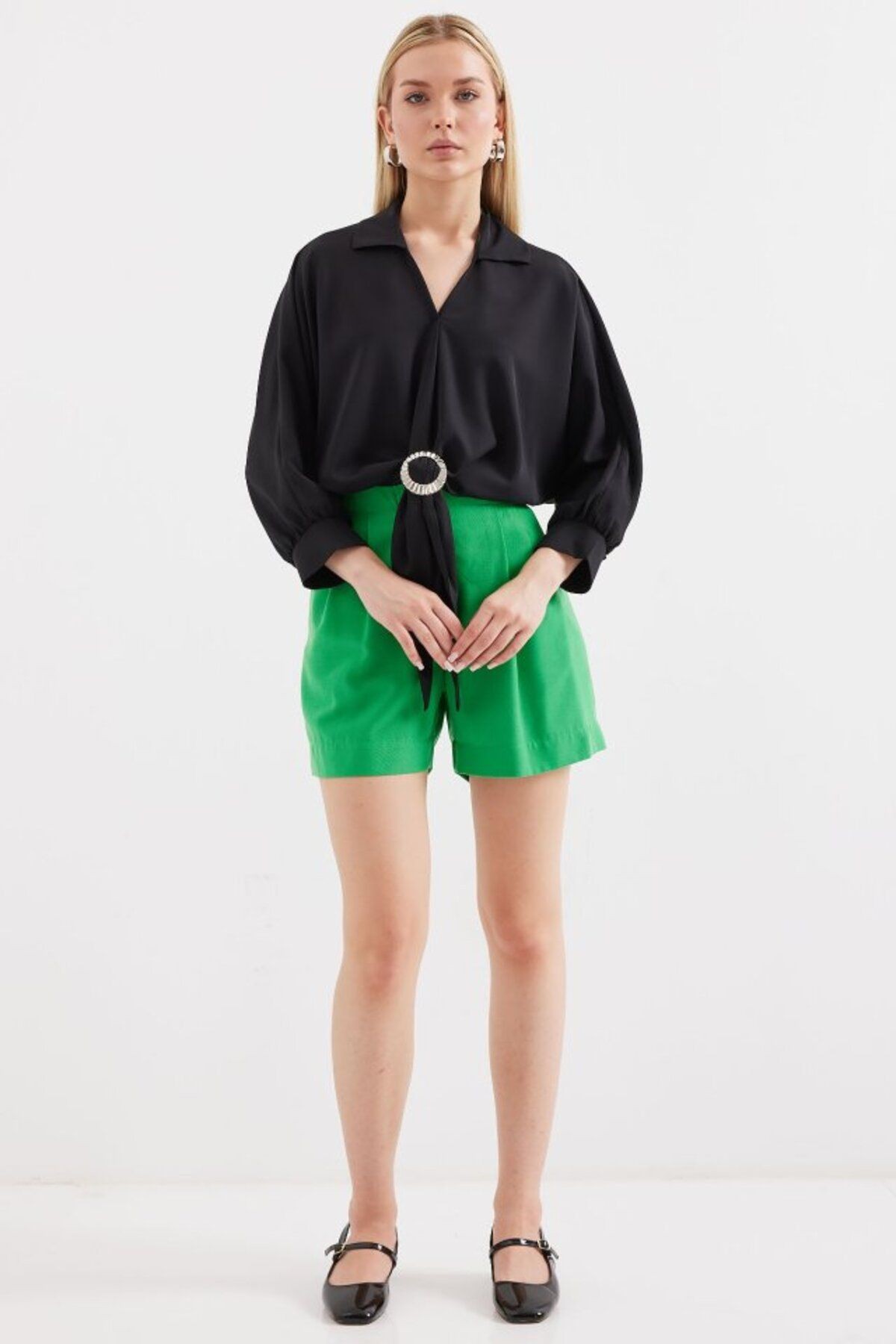 905 Oversize Dökümlü Bluz - Siyah