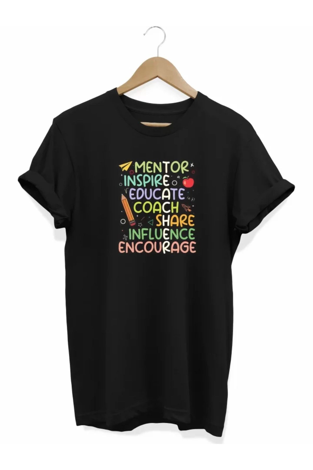 24 Kasım Öğretmenler Günü Baskılı T-shirt - Siyah