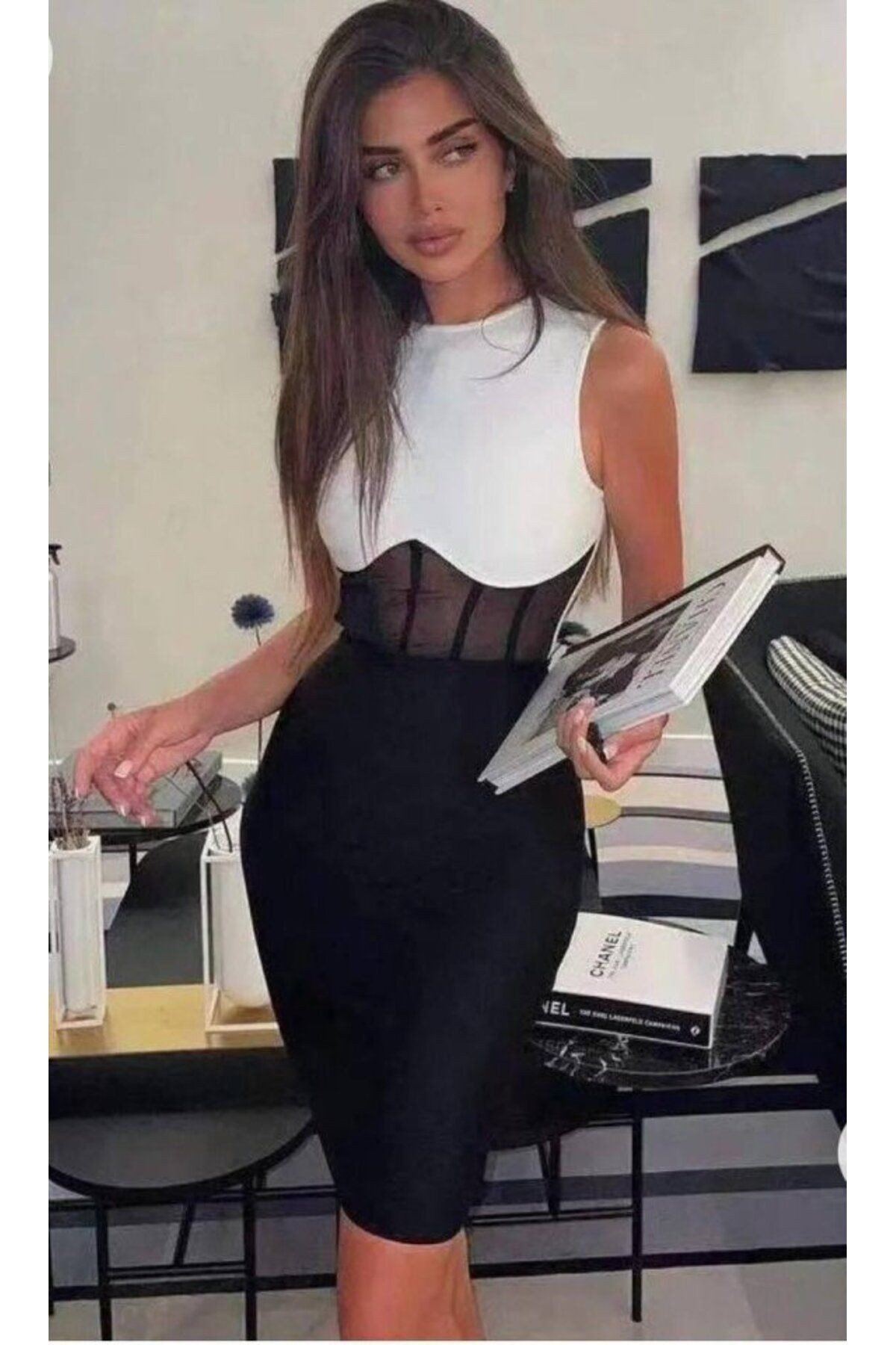 Kadın Dalgıç Kumaş Ortası Tüllü Elbise