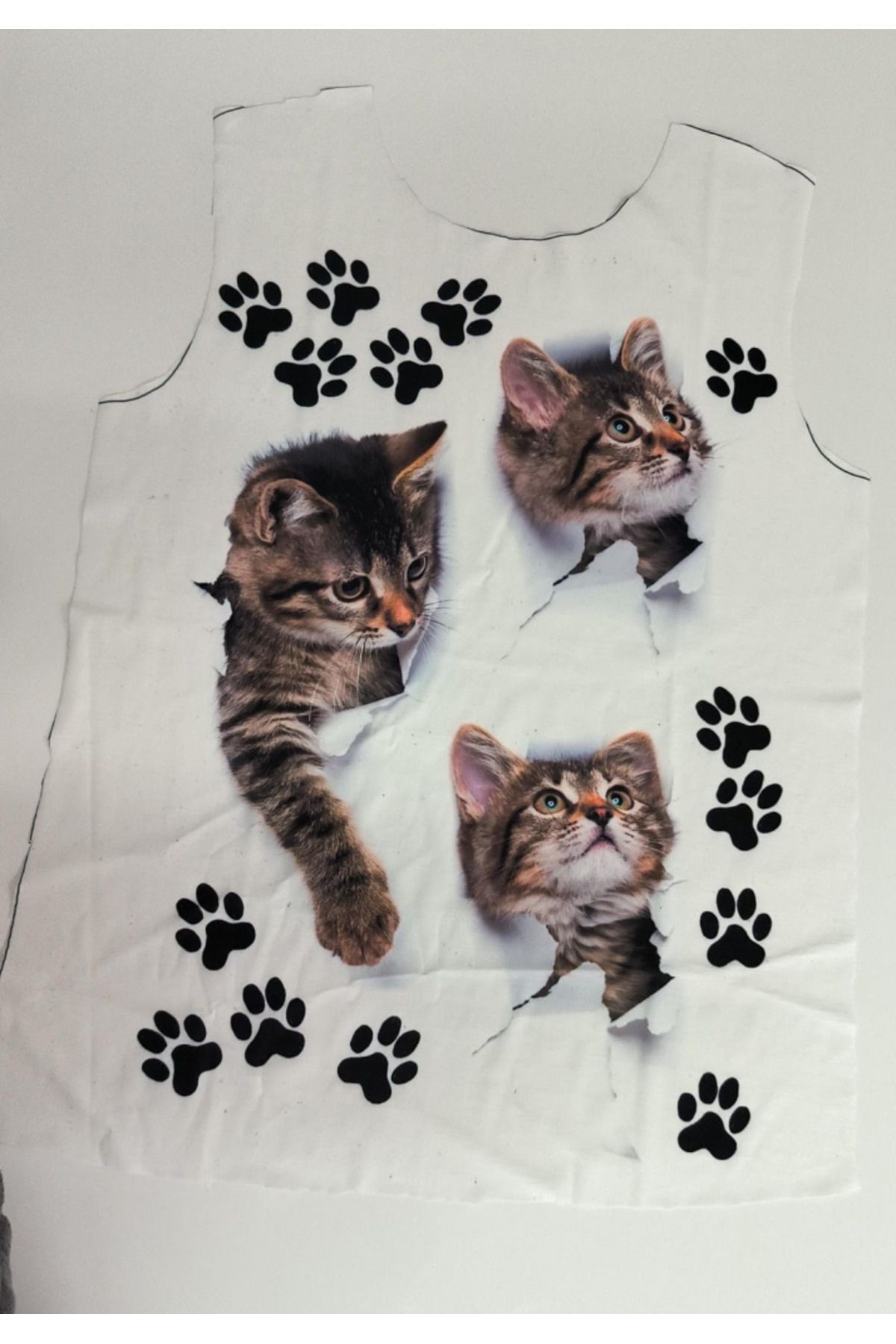 Kadın Kısa Kollu Kedi Ve Pati Baskılı Süprem T-shirt