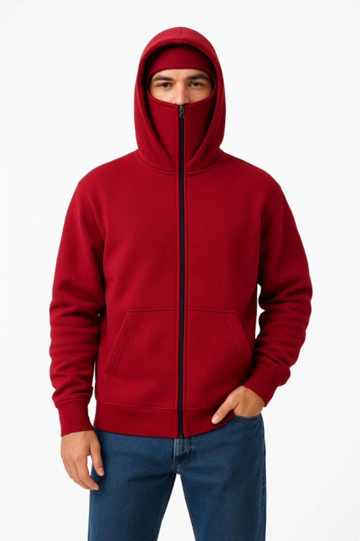 Samuray Ninja Çift Kapşonlu ZIP Fermuarlı Kanguru Çepli Tam Fermuarlı Hoodie Swetshirt - K