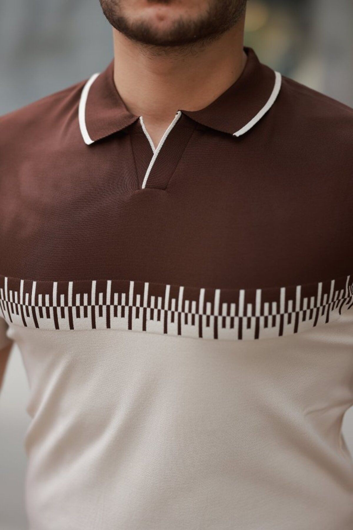 Mottisfashion Erkek Hemşire Yaka çift Renk Kısa Kollu Tişört