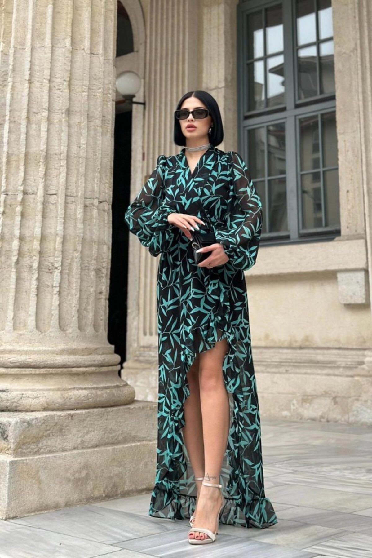 Mottisfashion Desenli Desenli Fırfırlı Elbise