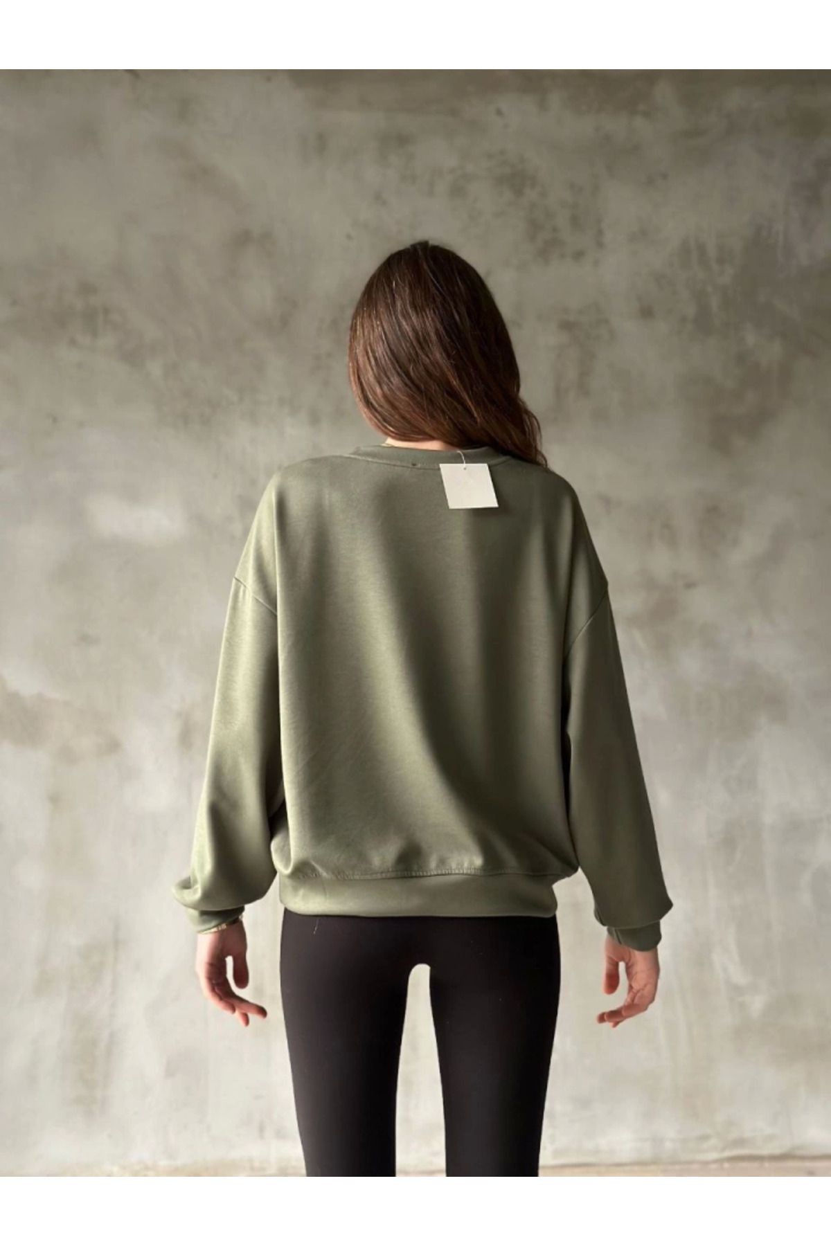 Osy Modal Yumuşak Dokulu Kumaş Bisiklet Yaka Oversize Sweatshirt - Haki
