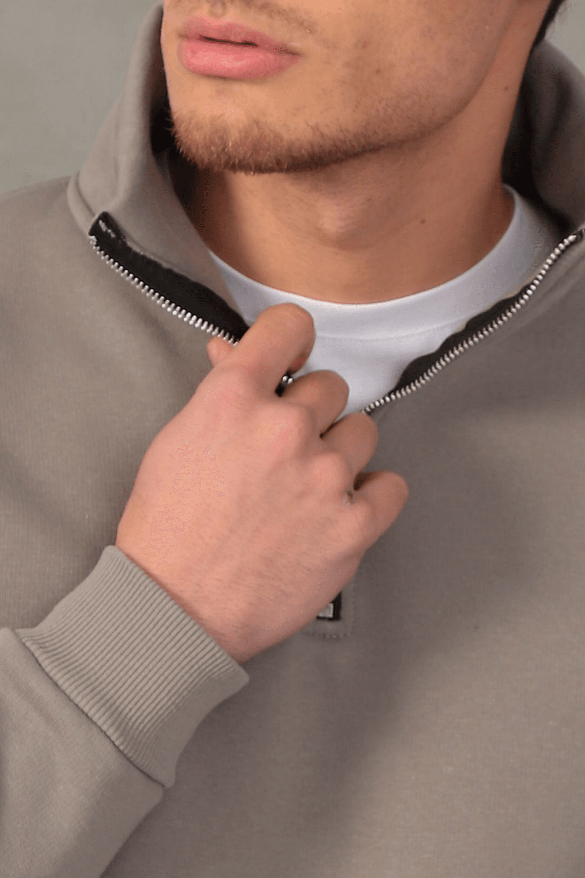 Unisex Relax Fit Rahat Kesim Yumuşak Dokulu İçi Polarlı Yarım Fermuarlı Dik Yaka Sweatshirt