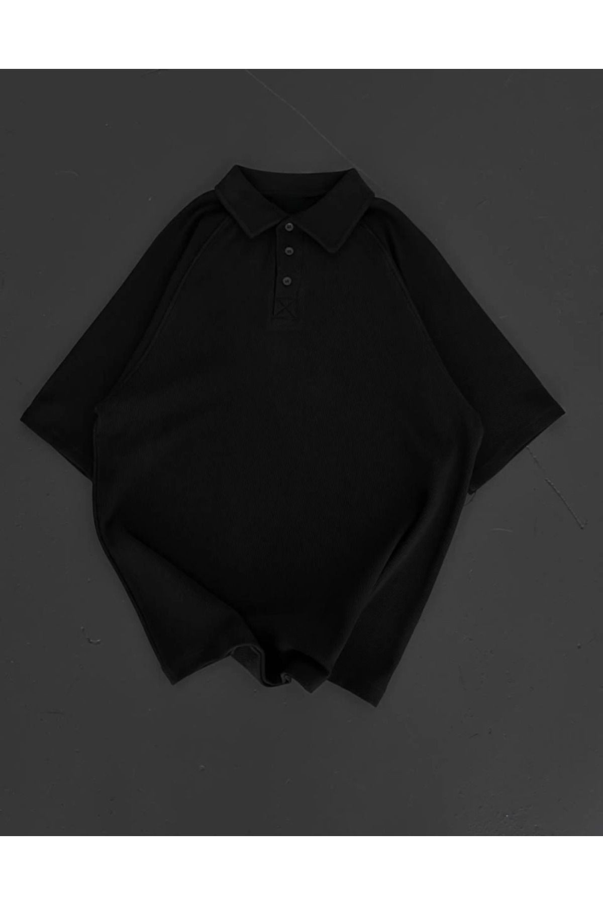 Yakalı Patlı Kısa Kol T-shirt - Siyah