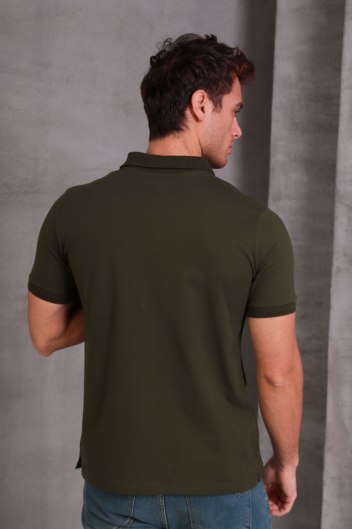 Erkek Dar Kesim Slim Fit Pamuklu Yumuşak Doku Nefes Alan Kumaş Kıvrılmaz Yaka Bej Polo Yaka Tişört