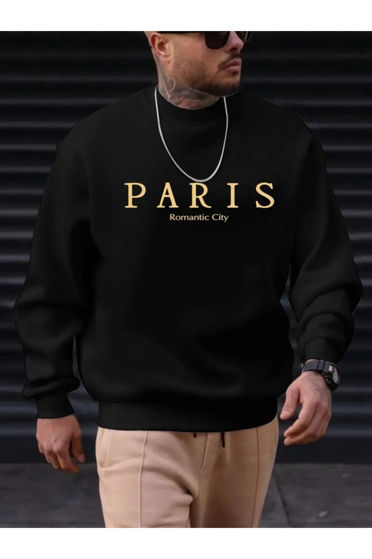 Erkek Uzun Kollu Bisiklet Yaka Paris Yazılı Iki Iplik tişört