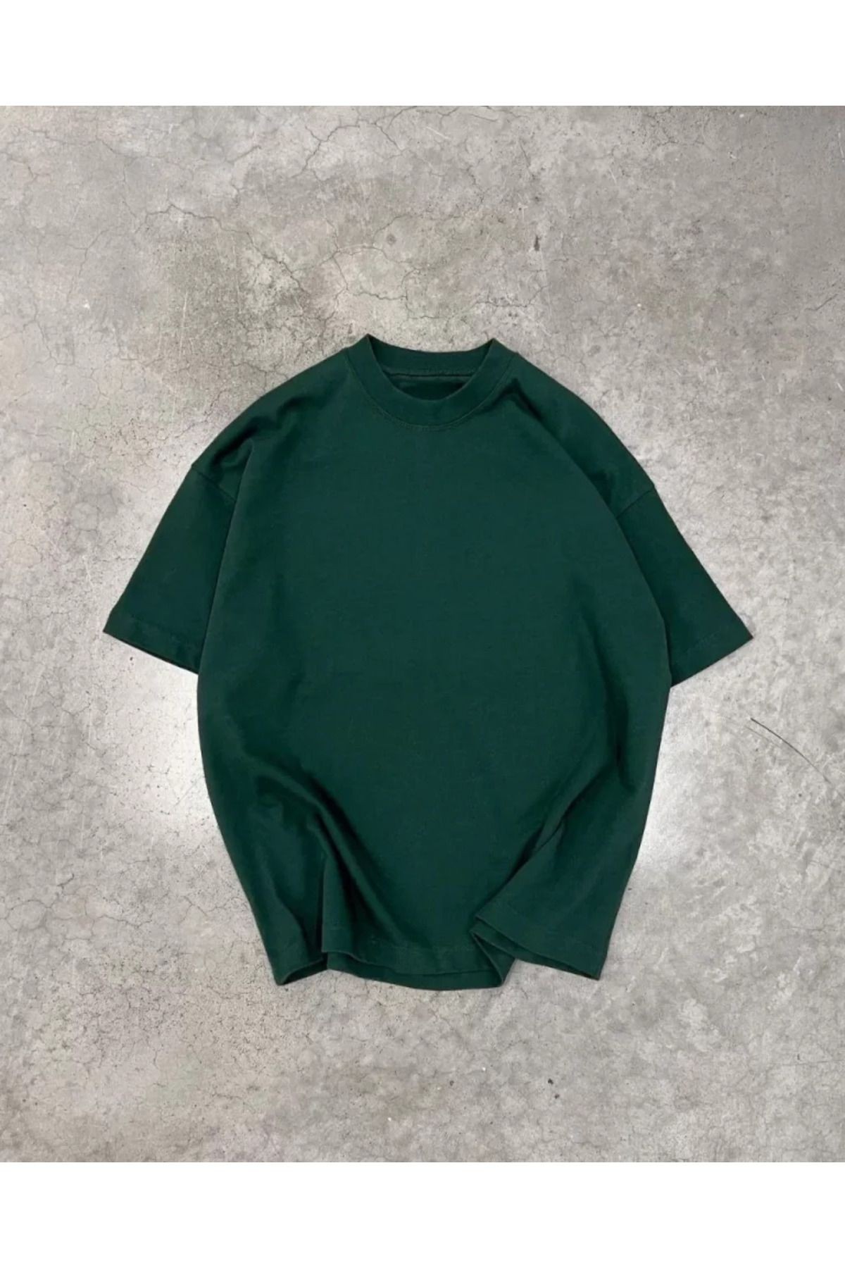 Unisex Basic Bisiklet Yaka Oversize T-Shirt - Haki