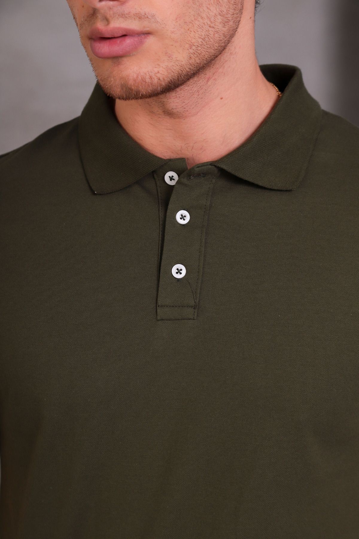 Erkek Dar Kesim Slim Fit Pamuklu Yumuşak Doku Nefes Alan Kumaş Kıvrılmaz Yaka Bej Polo Yaka Tişört