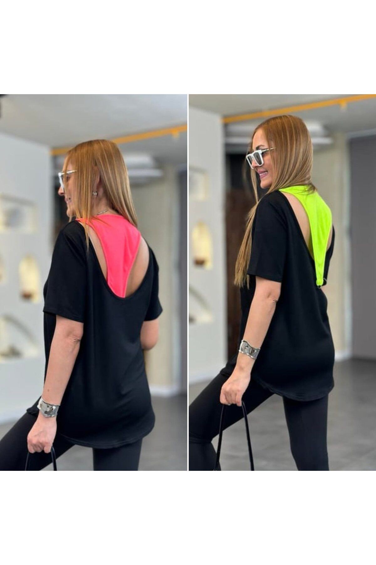 Kadın İki İplik Kumaş Sırt Neon Detay Bluz