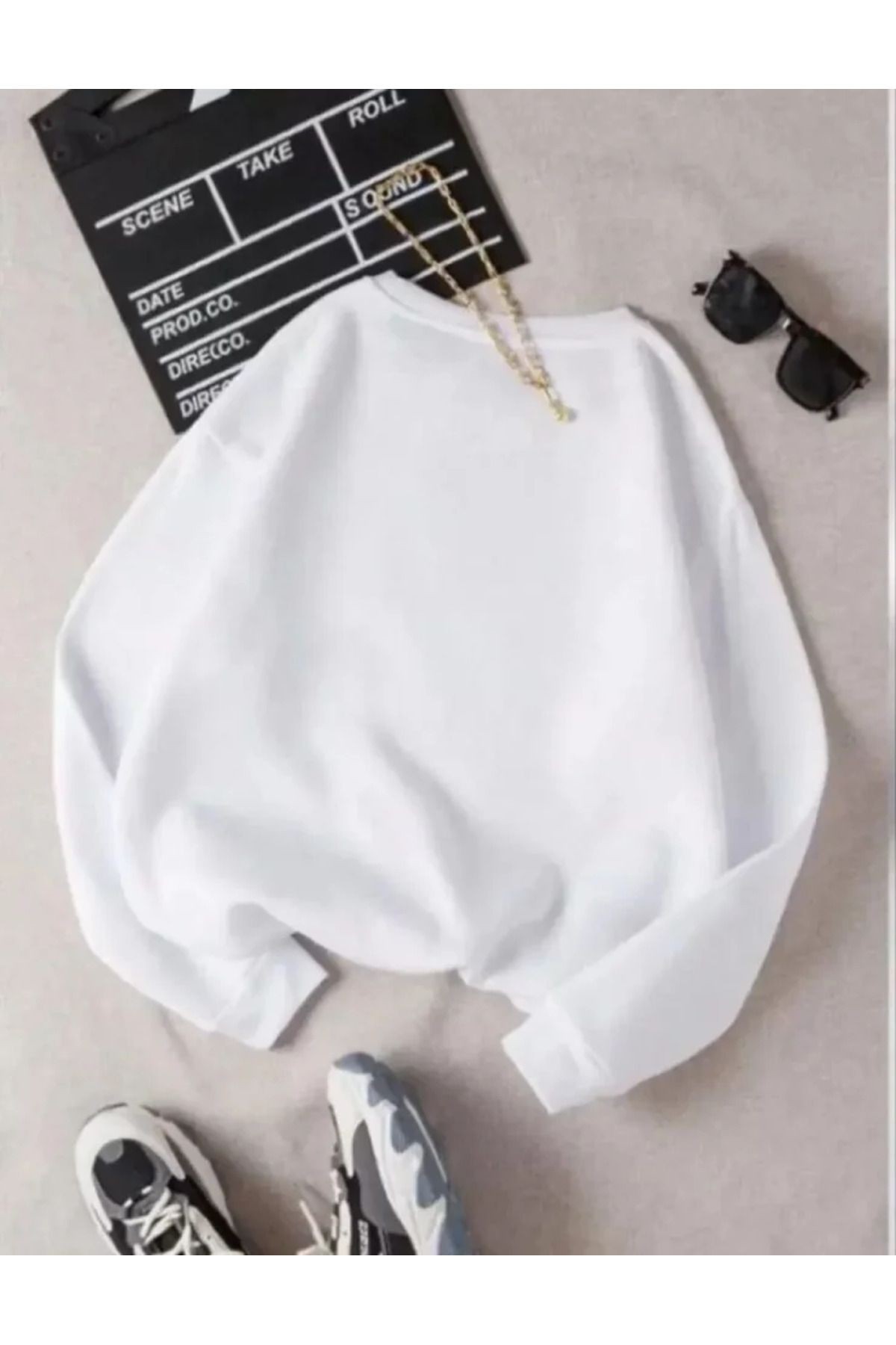 Üç İplik Biskilet Yaka Basic SweatShirt - Beyaz