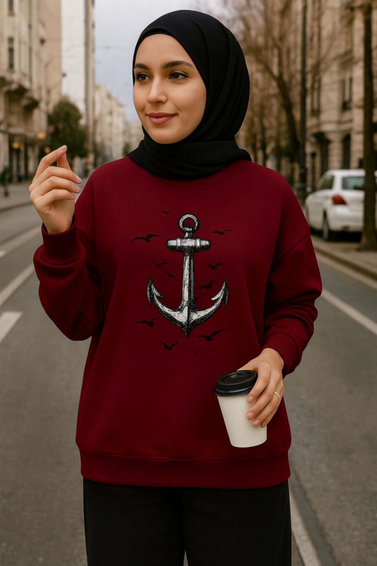 Kadın Uzun Kollu Bisiklet Yaka Desenli Viskon Iki Iplik Bluz