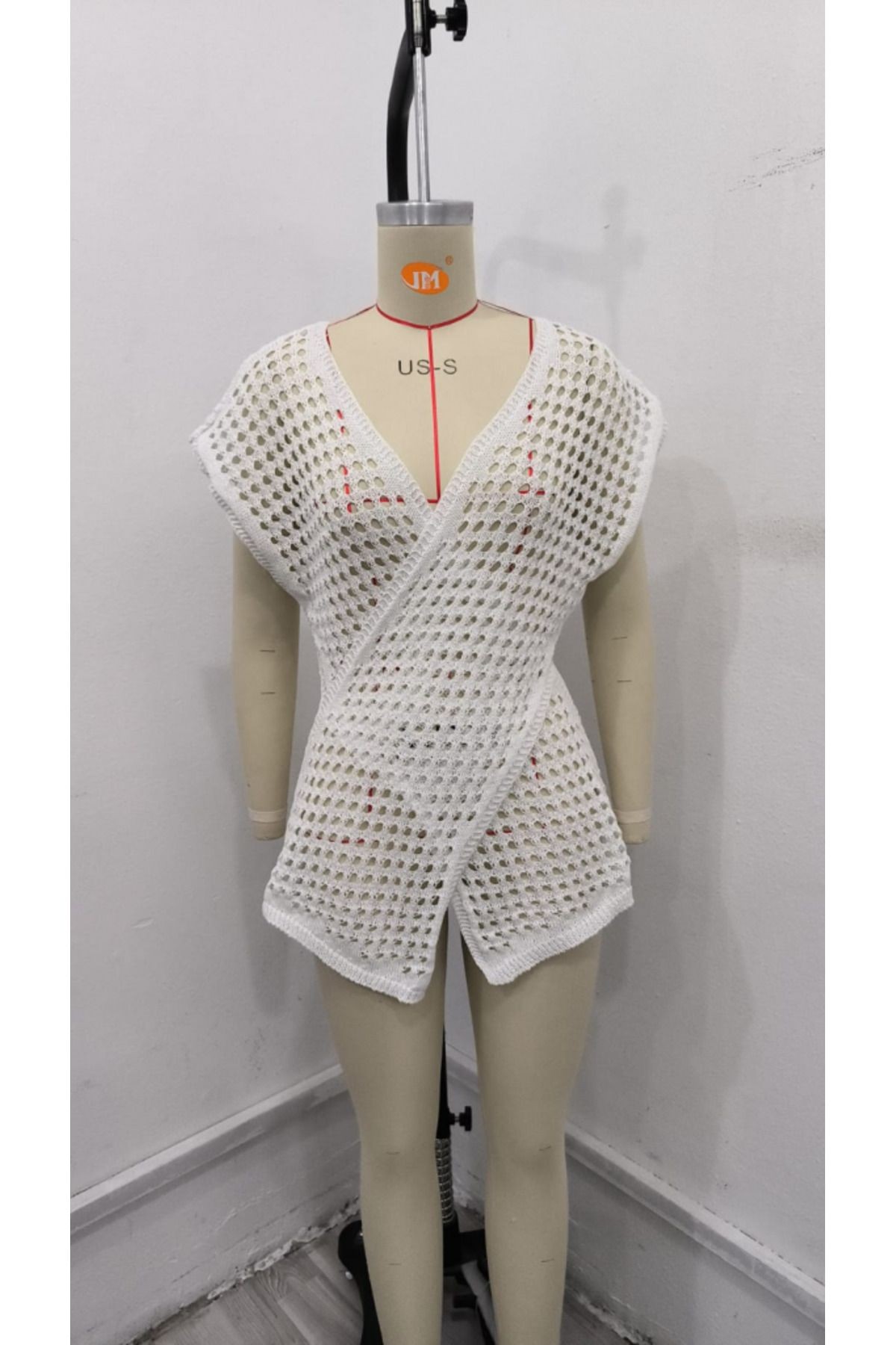 Mottisfashion Kadın Kruvaze Detay Ajurlu Triko Pareo