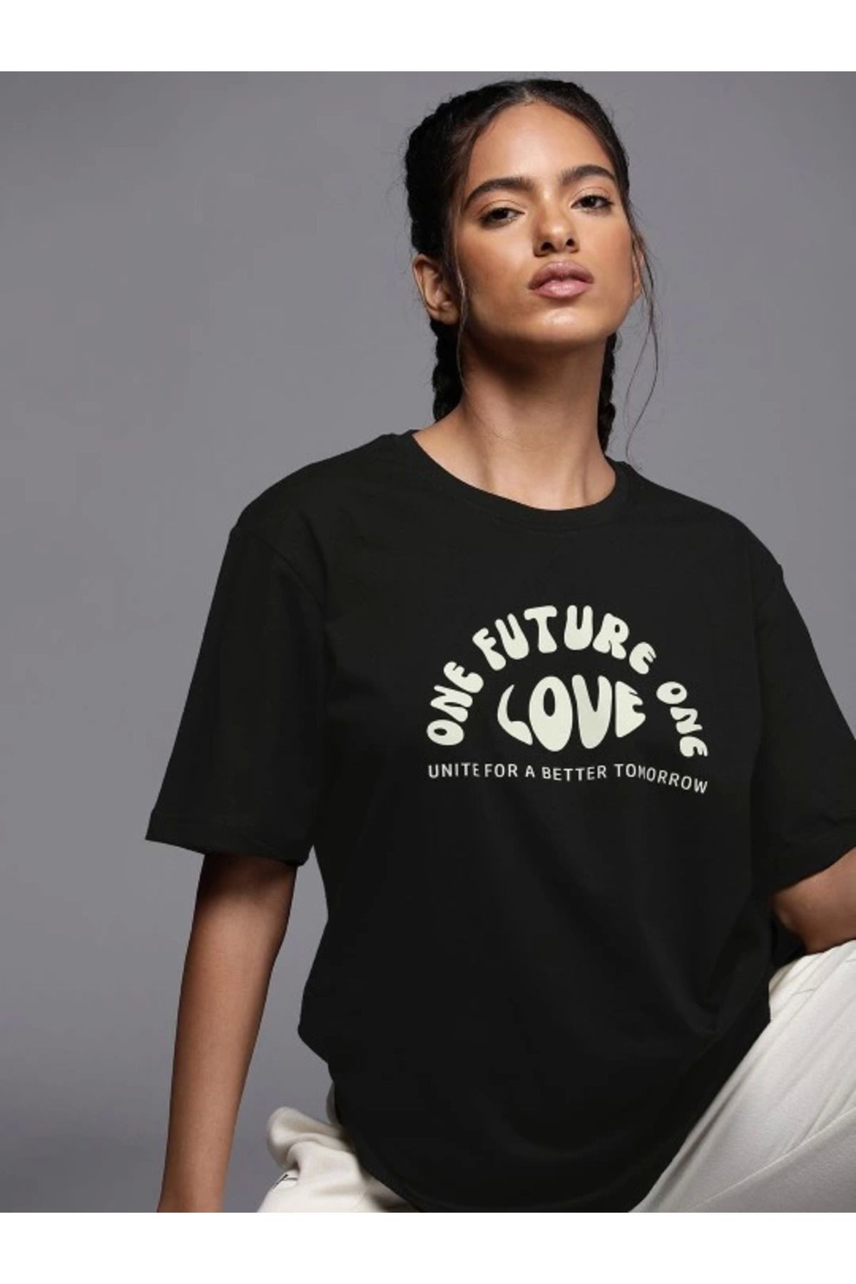 Baskılı Oversize T-shirt - Siyah