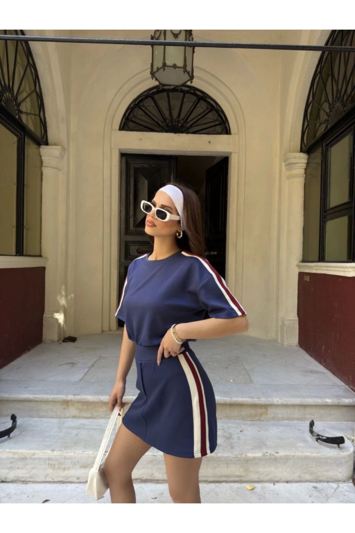 Osy Modal Yumuşak Dokulu Kumaş Parçalı Bisiklet Yaka T-shirt Mini Şortlu Etek İkili Takım