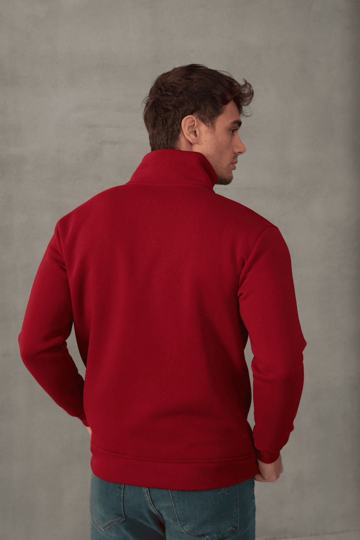 Unisex Relax Fit Rahat Kesim Yumuşak Dokulu İçi Polarlı Yarım Fermuarlı Dik Yaka Sweatshirt