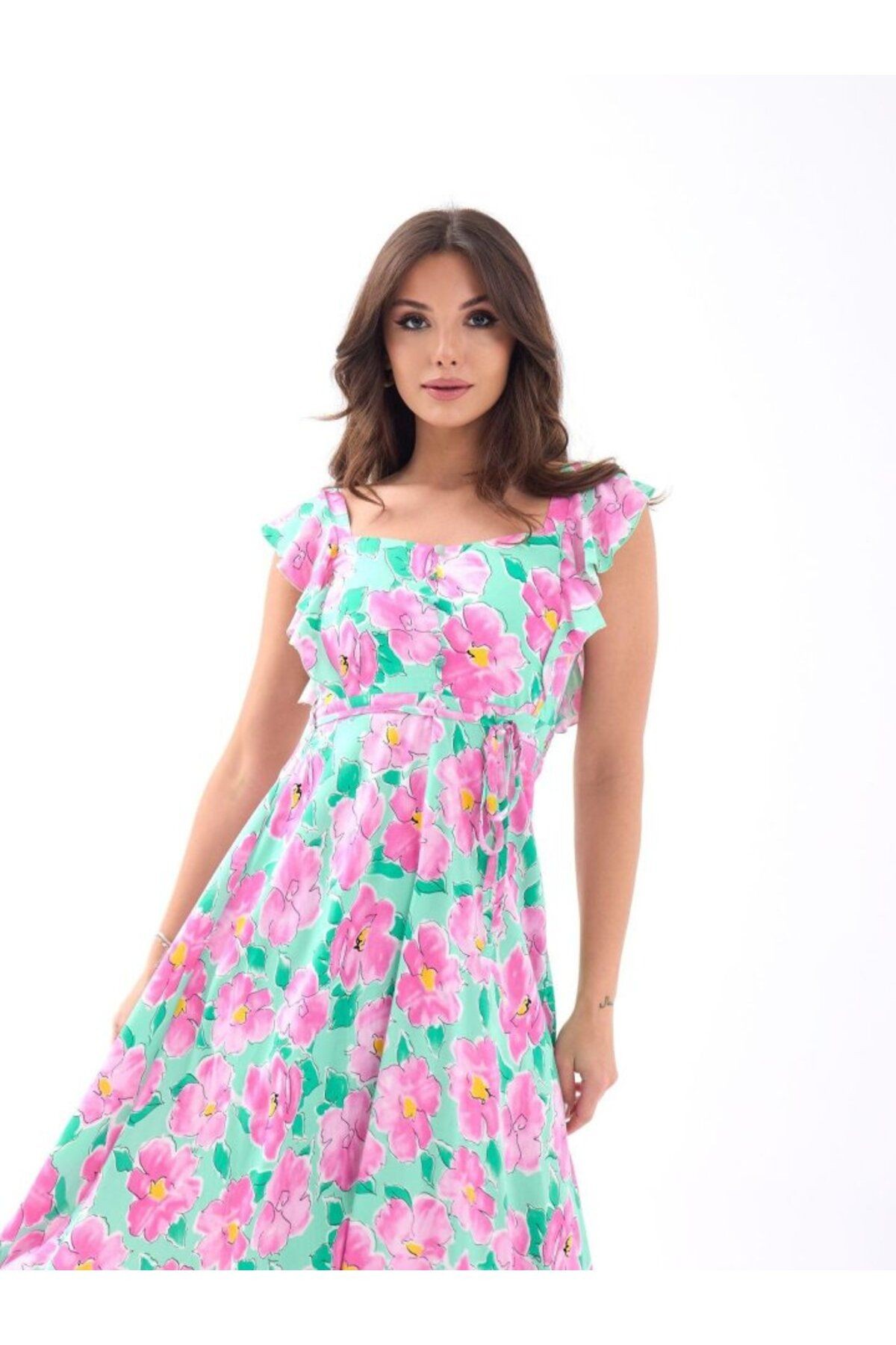 TİANA 5370 ELBİSE-PEMBE GÜL DESEN
