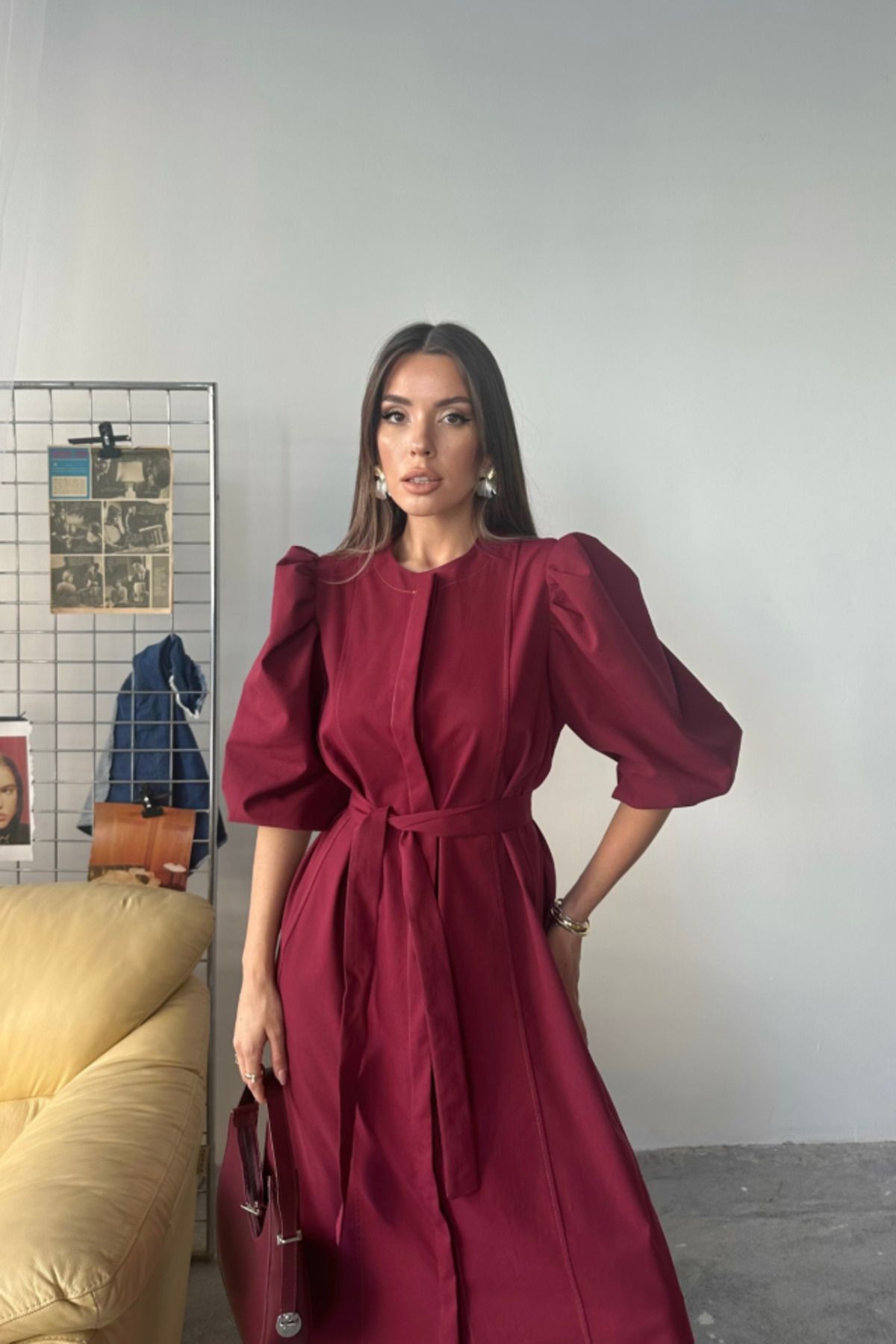 KARPUZ KOL ELBİSE - Bordo