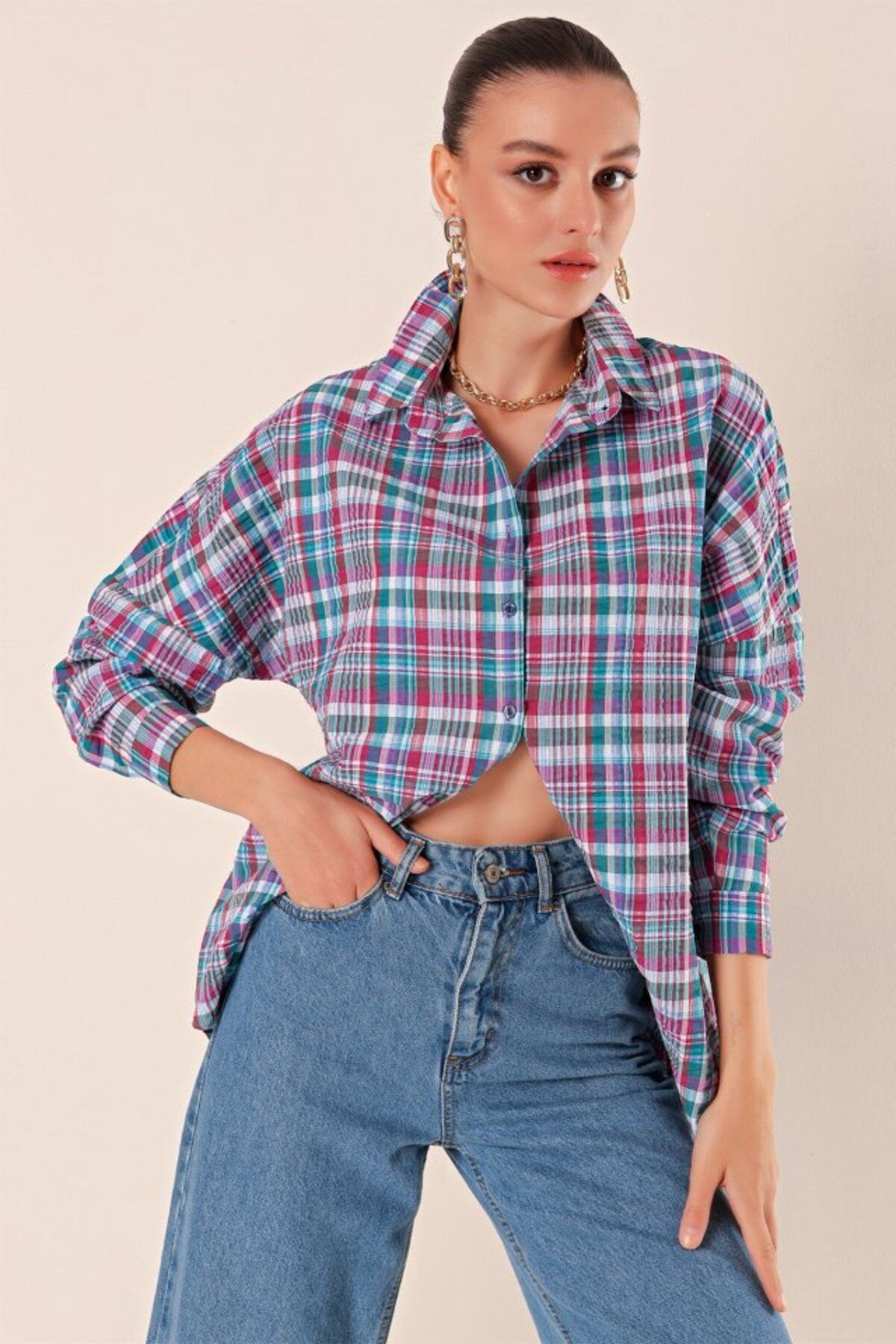 3900 Oversize Uzun Basic Gömlek - A. Kiremit