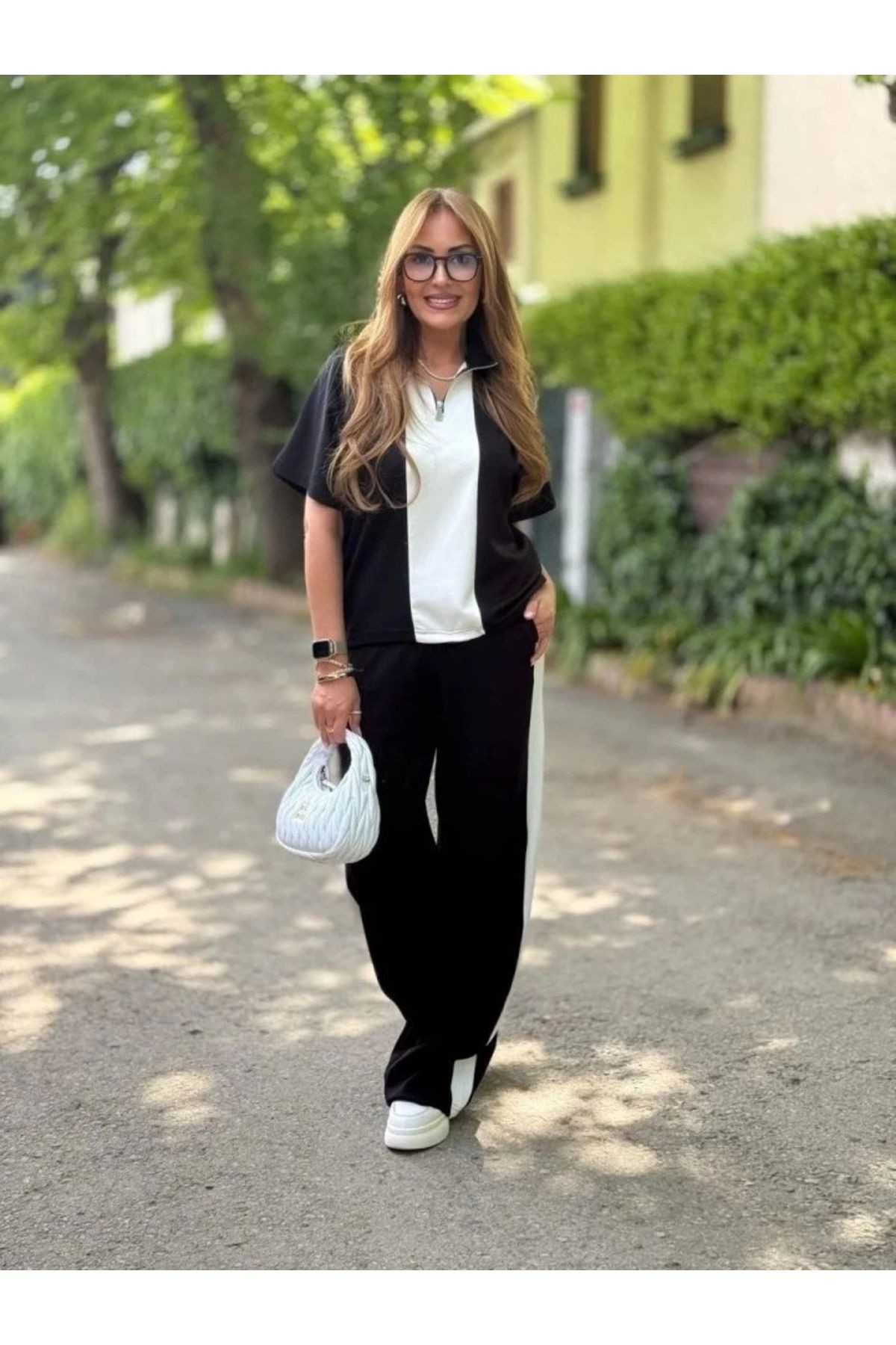 Kadın Modal Kumaş Yakası Fermuarlı şerit Detaylı Takım