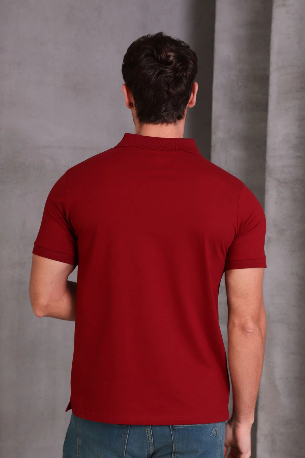 Erkek Dar Kesim Slim Fit Pamuklu Yumuşak Doku Nefes Alan Kumaş Kıvrılmaz Yaka Polo Yaka Tişört