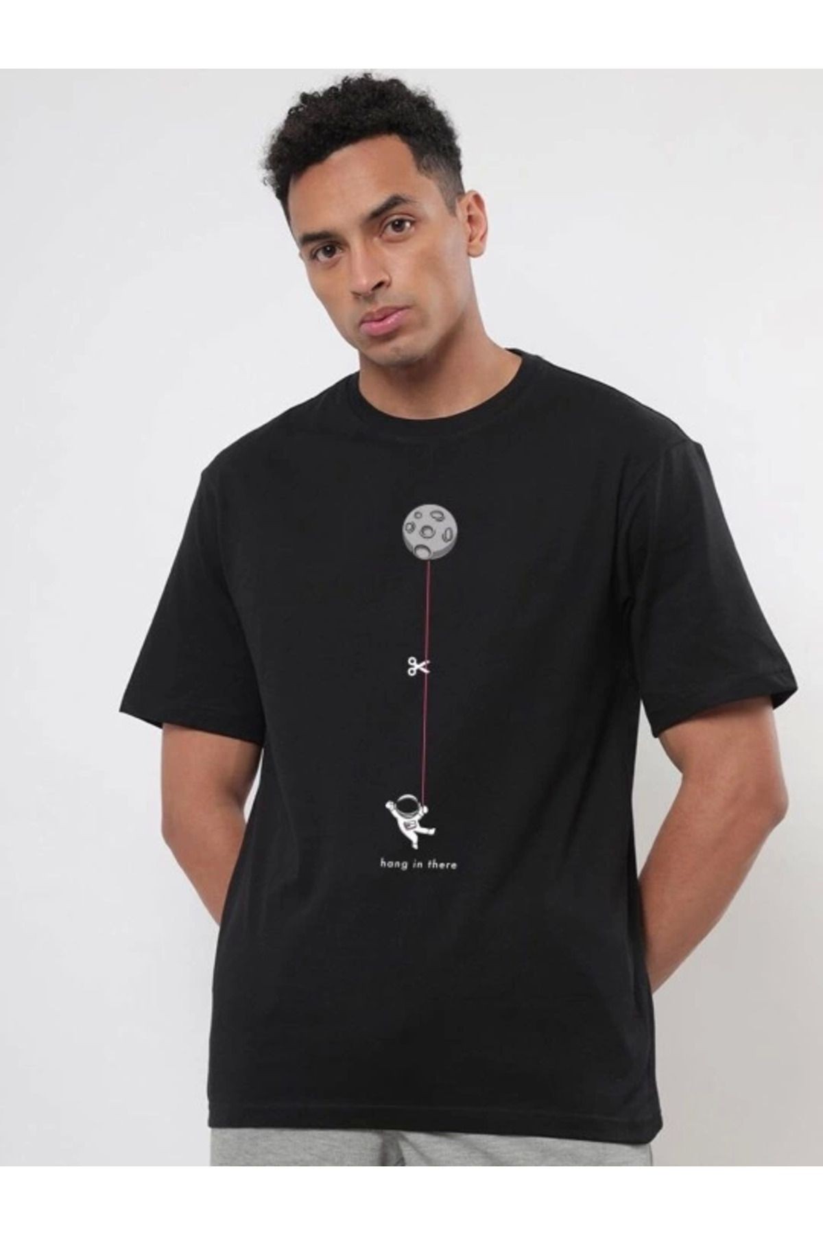 Erkek Baskılı Oversize T-shirt - Siyah