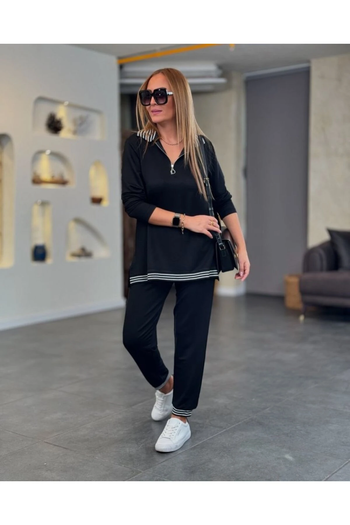 eyesof Kadın Uzun Kollu Ribana Ve Fermuar Detay Bluz Ve Yüksel Bel Pantolon 2li Takım