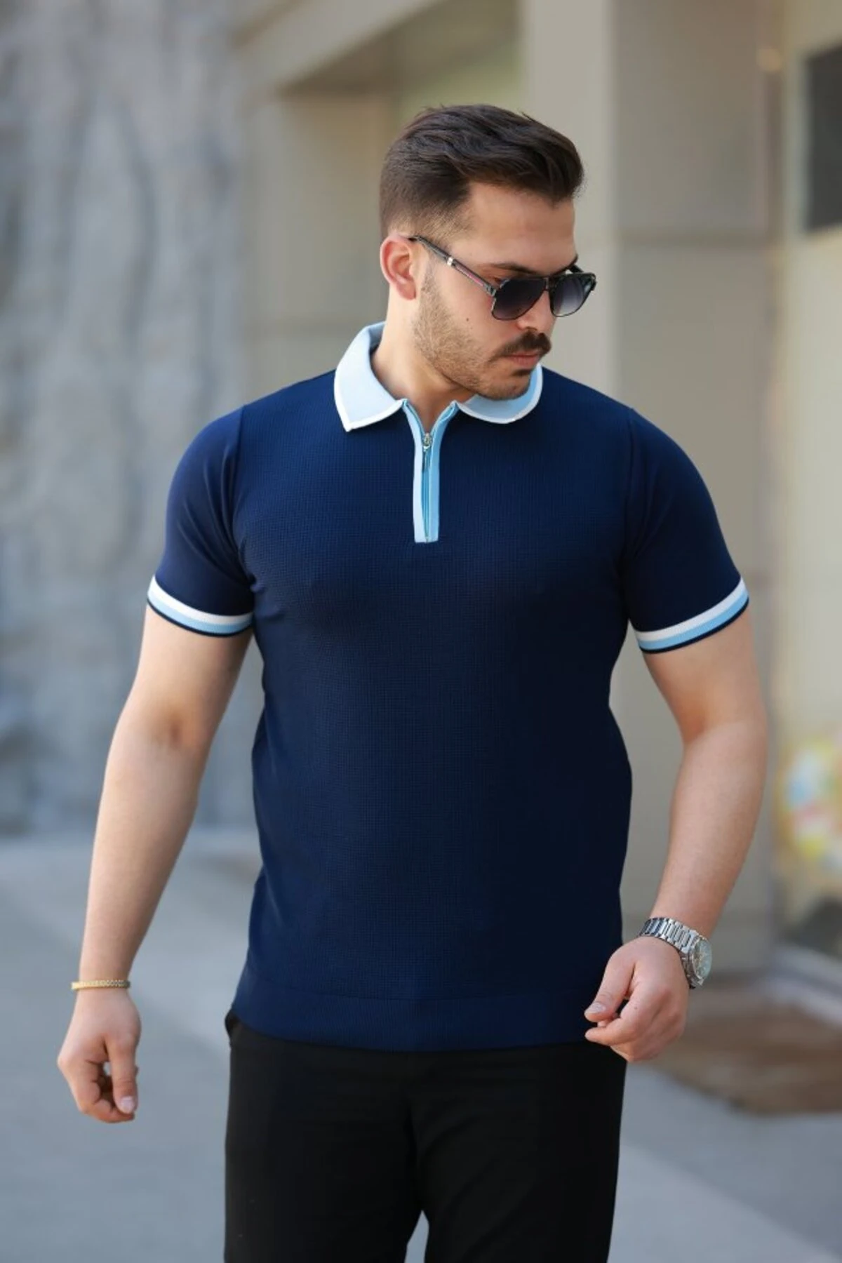 İPEKSİ Erkek Renkli Yaka Kısa Kollu Tişört