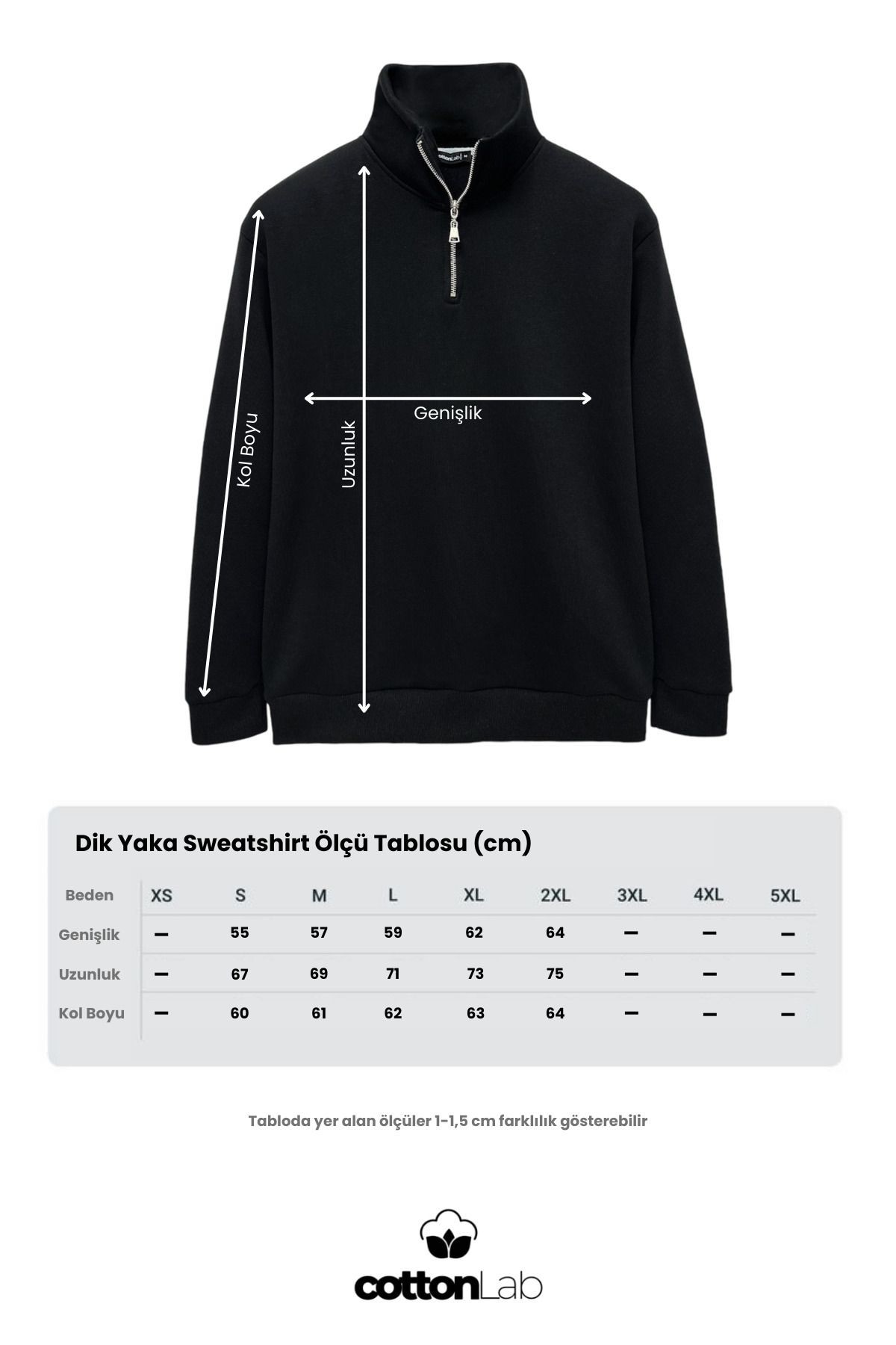 Unisex Relax Fit Rahat Kesim Yumuşak Dokulu İçi Polarlı Yarım Fermuarlı Dik Yaka Sweatshirt