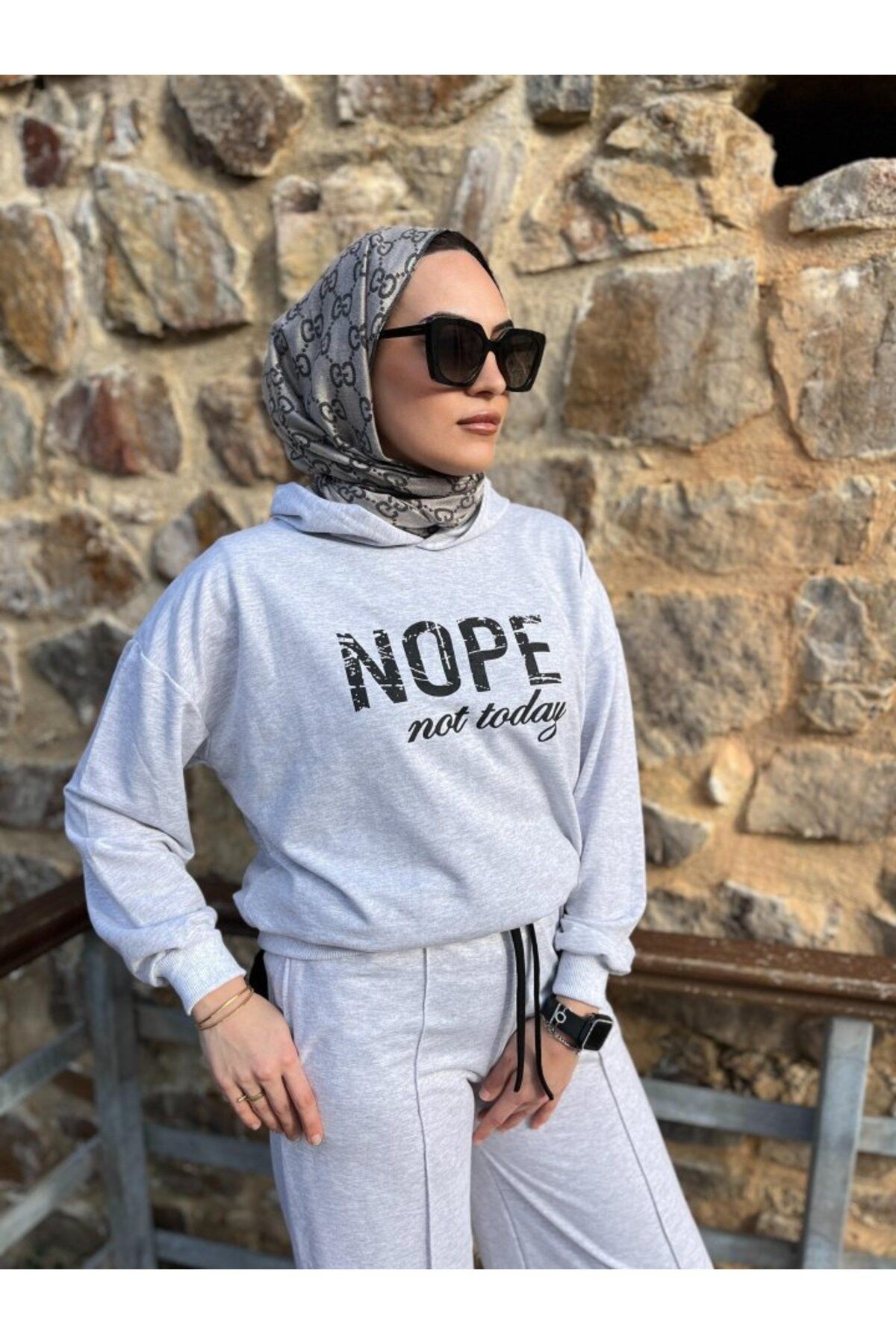Kadın Uzun Kollu Nope Baskılı Beli Ribanalı Ikili Takım