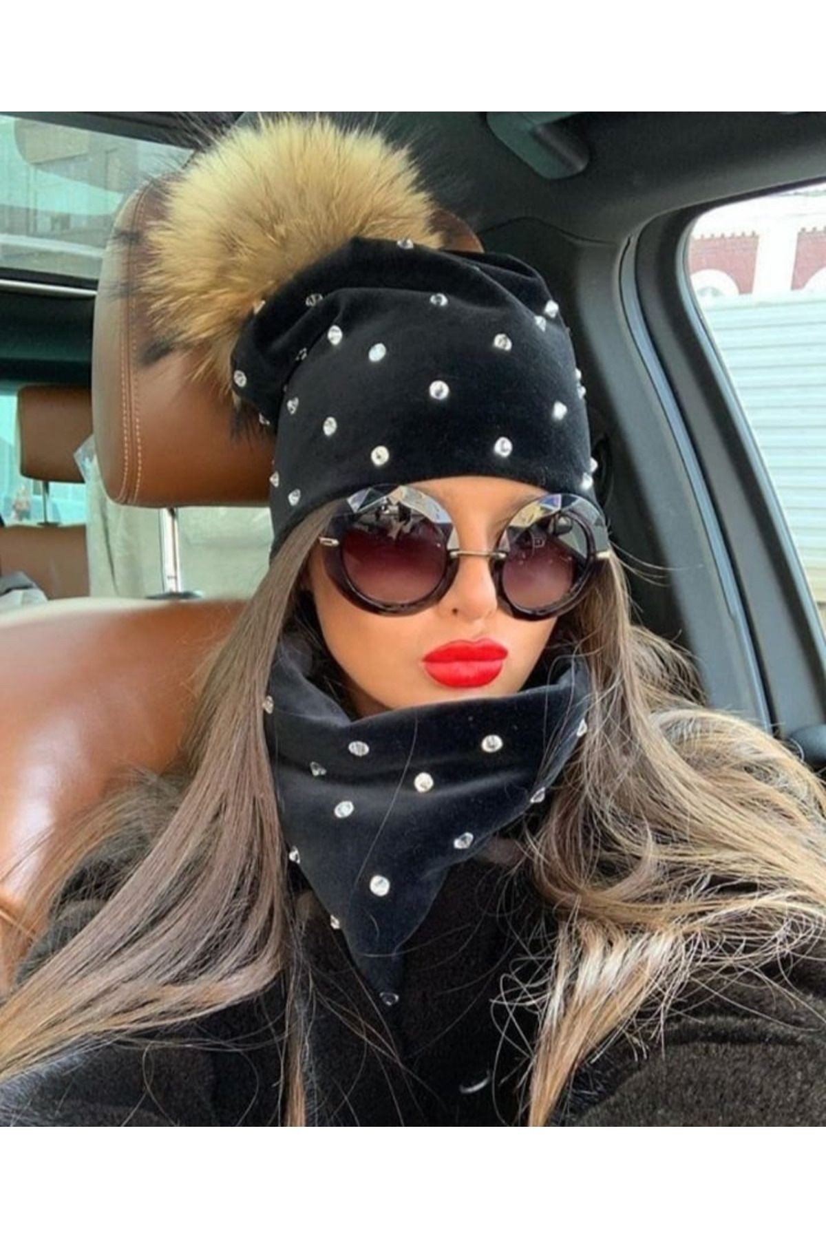 Kadın Taş Detay Boyunluk Ve Bere Takım