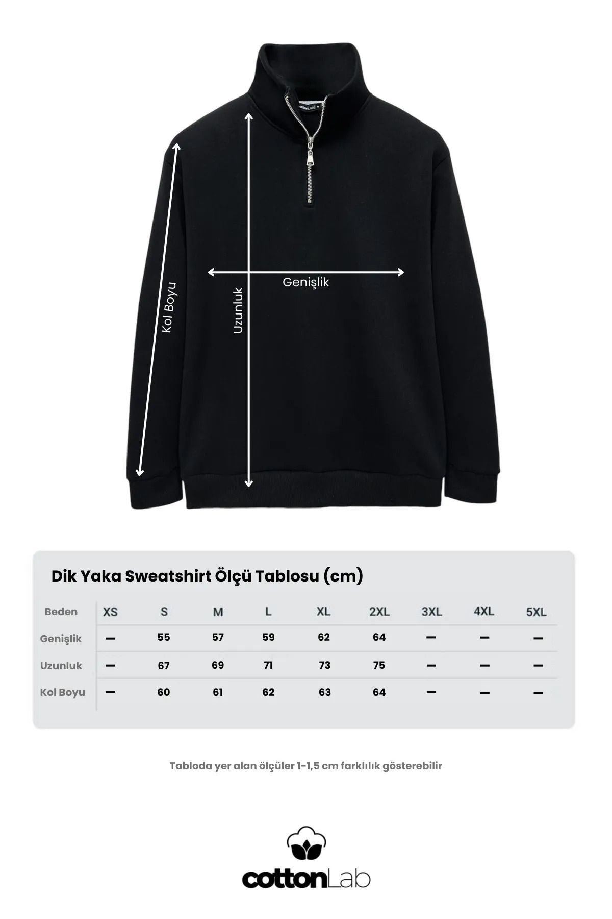 Unisex Relax Fit Rahat Kesim Yumuşak Dokulu İçi Polarlı Yarım Fermuarlı Dik Yaka Sweatshirt