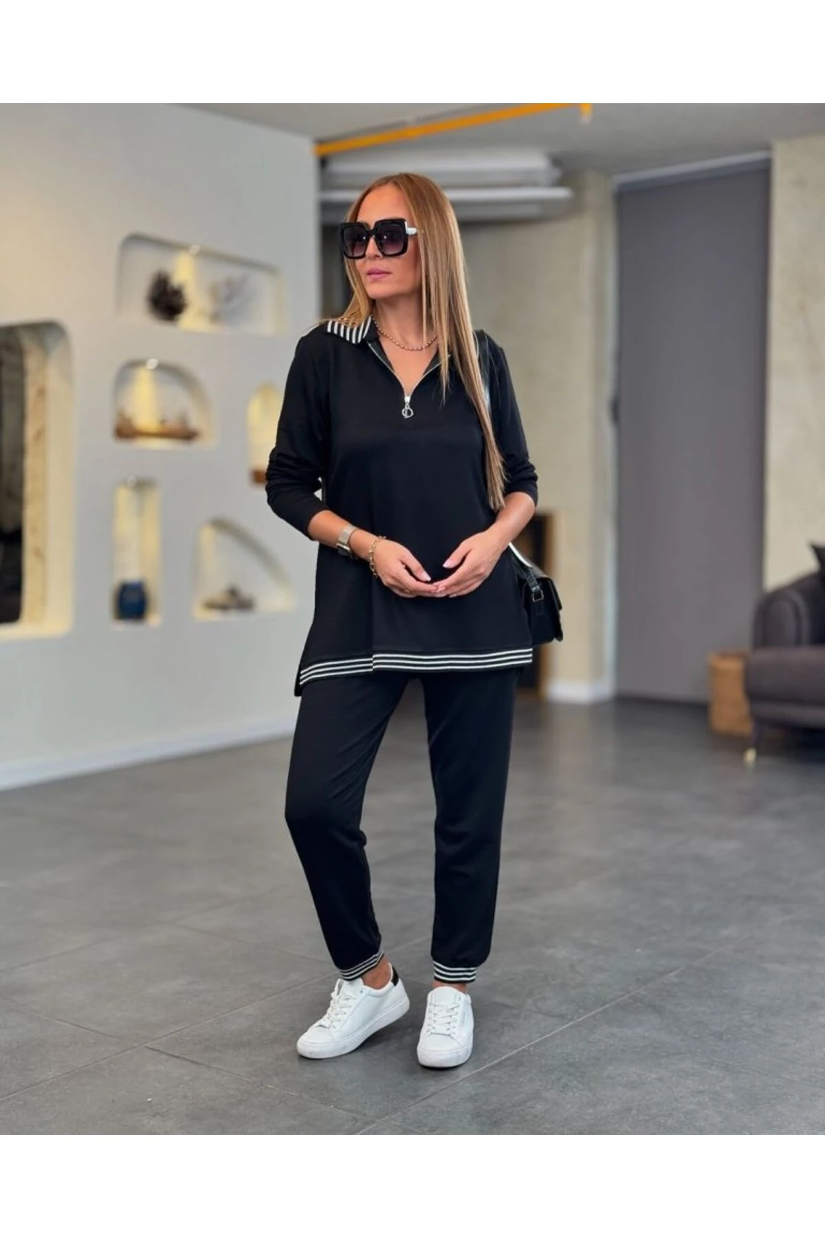 eyesof Kadın Uzun Kollu Ribana Ve Fermuar Detay Bluz Ve Yüksel Bel Pantolon 2li Takım