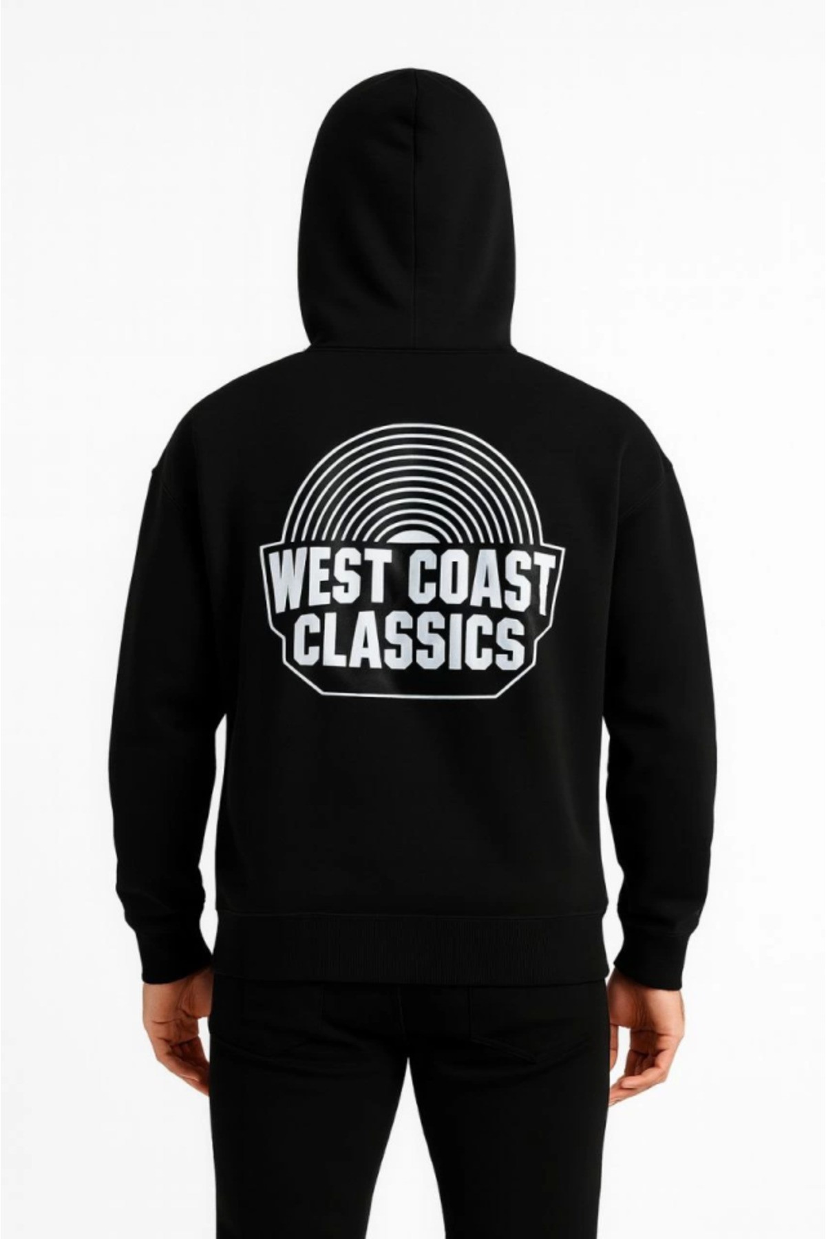Erkek Üç İplik Kapüşonlu Ön Ve Arka Baskılı SweatShirt Hoodie - Siyah